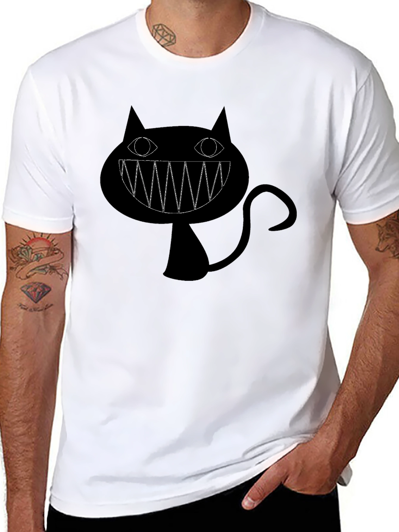 Creepy Cat Graphic Black T-Shirt