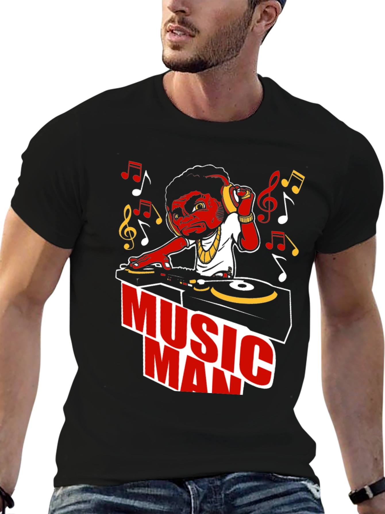 Music Man Graphic T-Shirt - DJ Cartoon Design