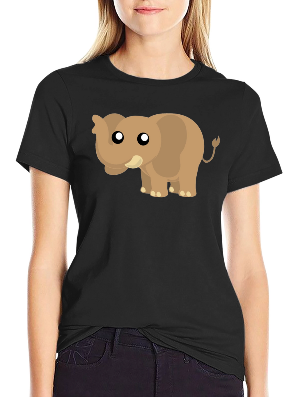 Cute Cartoon Elephant Black T-Shirt