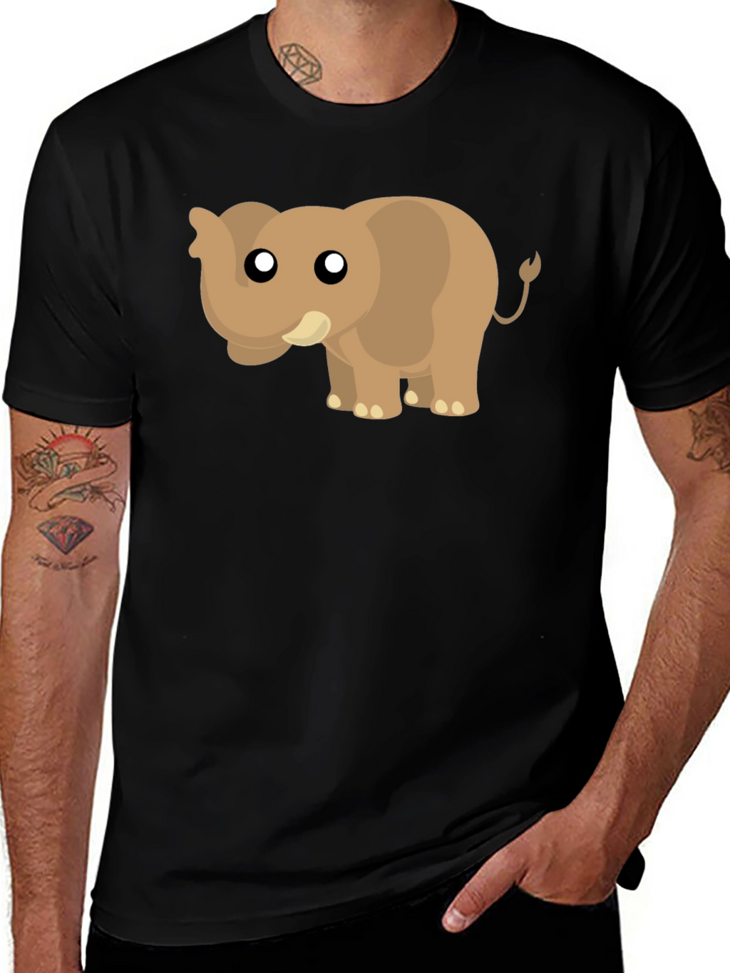 Cute Cartoon Elephant Black T-Shirt