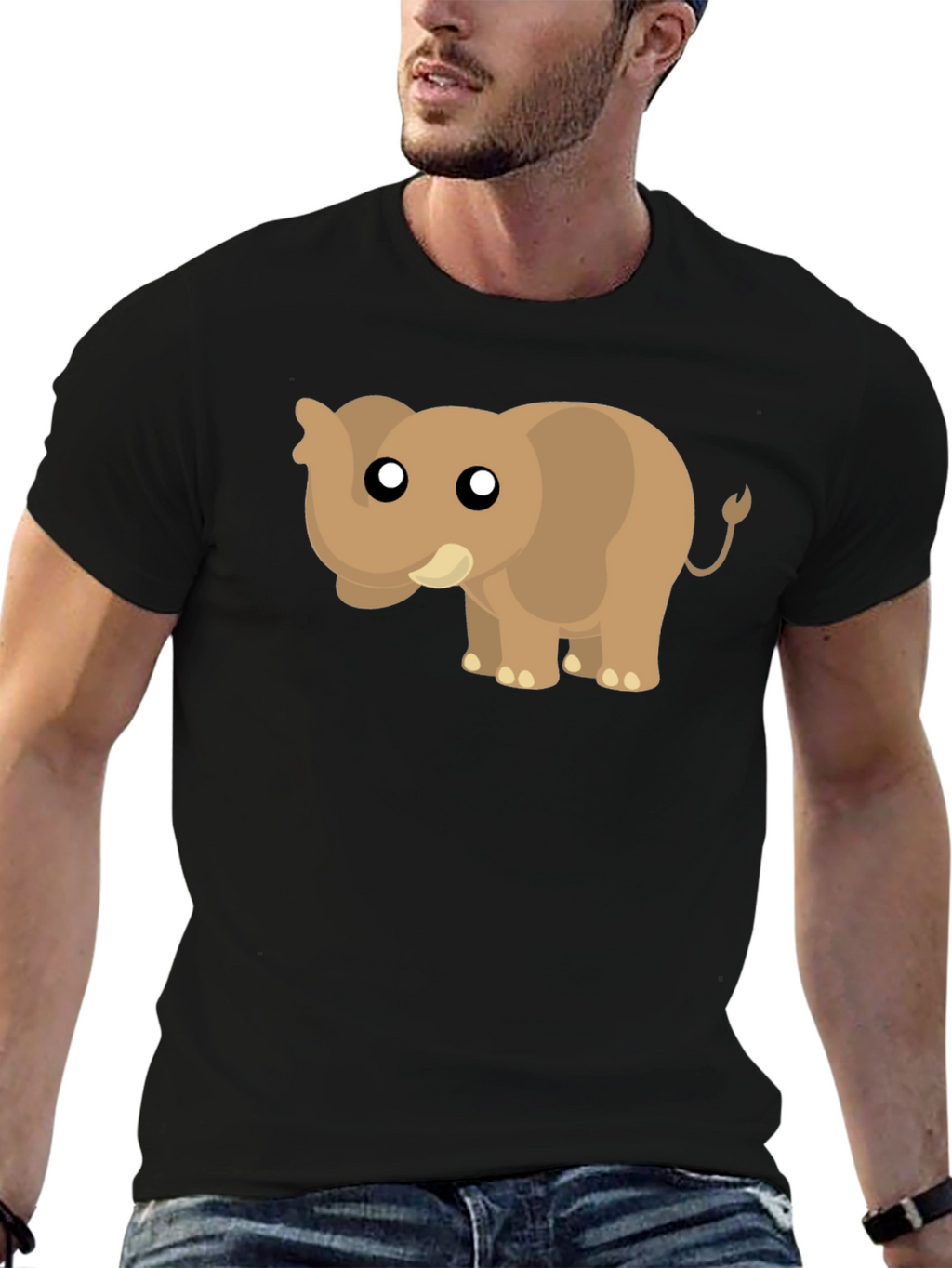 Cute Cartoon Elephant Black T-Shirt