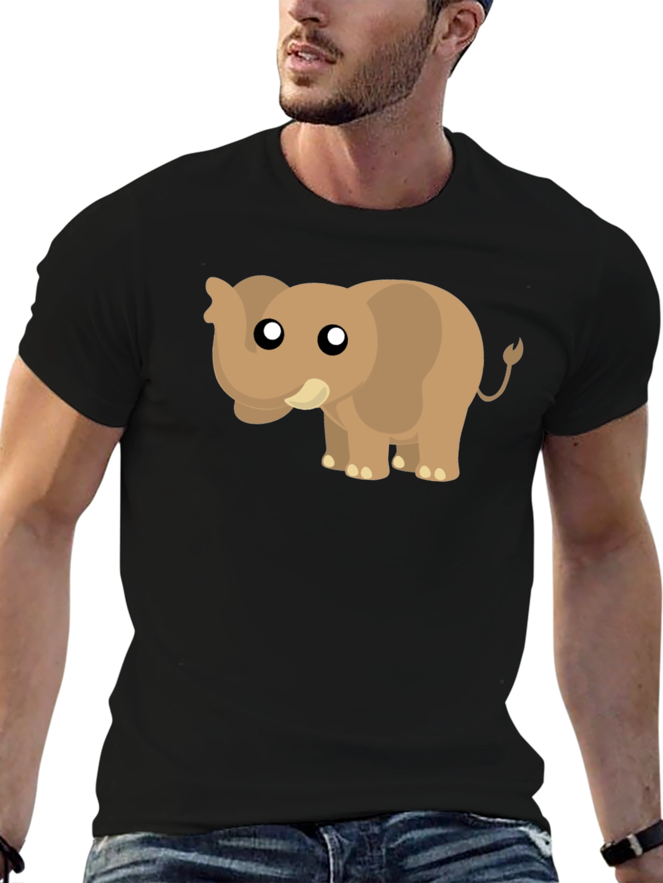 Cute Cartoon Elephant Black T-Shirt