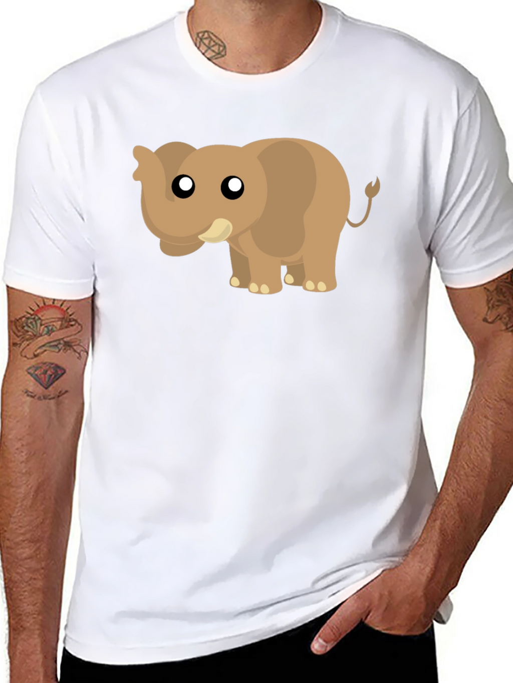Cute Cartoon Elephant Black T-Shirt