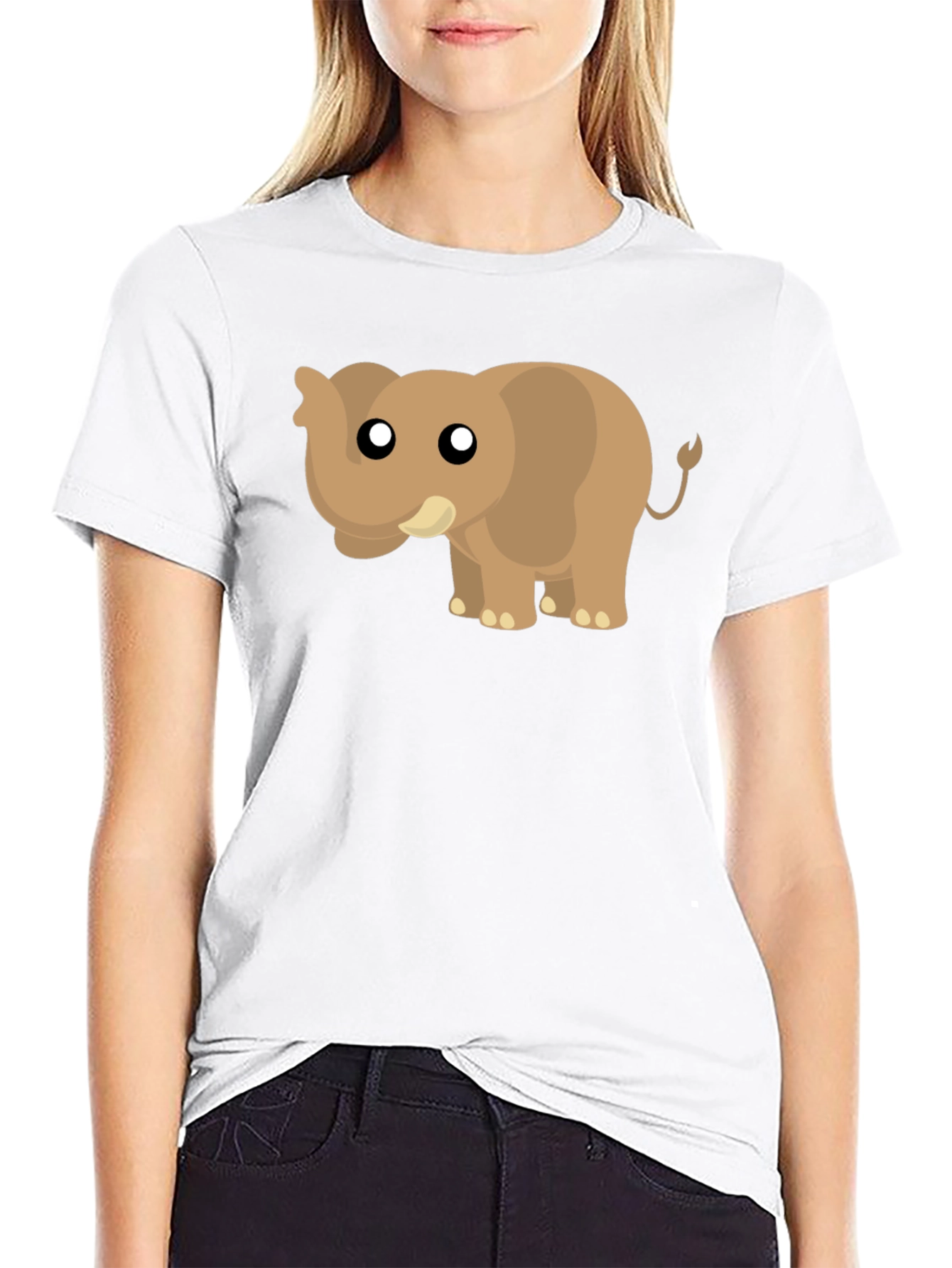 Cute Cartoon Elephant Black T-Shirt