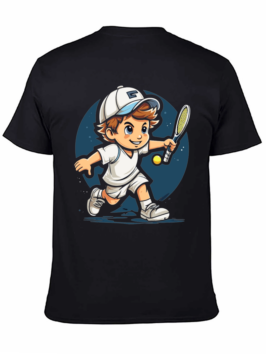 Cartoon Tennis Player Black T-Shirt