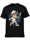 Cartoon Tennis Player Black T-Shirt