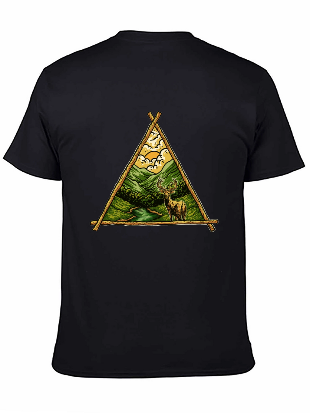 Nature Deer Graphic Tee - Black Cotton Shirt