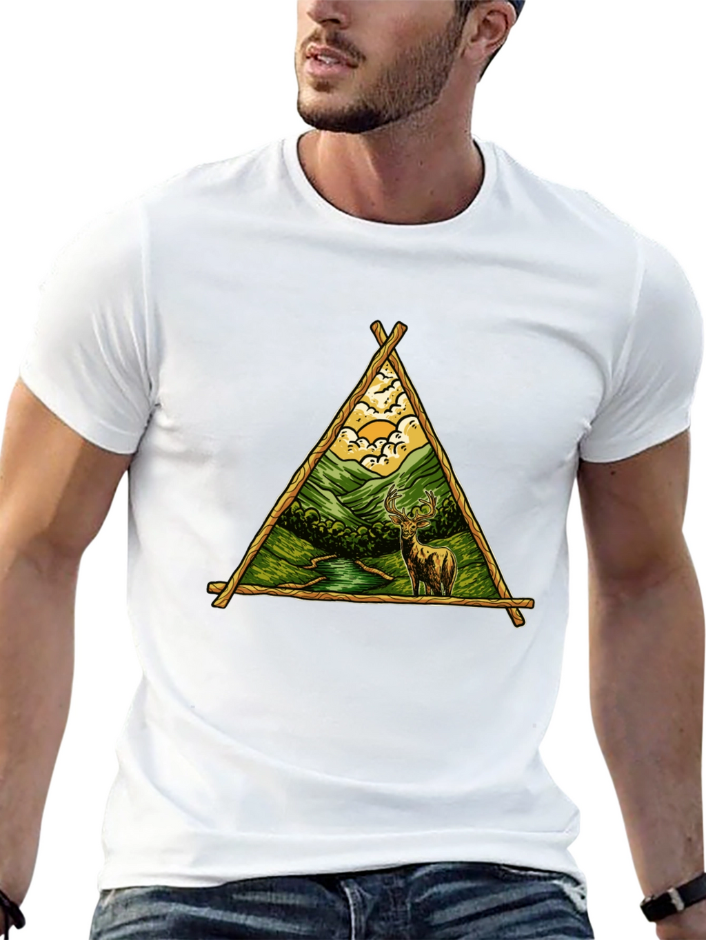 Nature Deer Graphic Tee - Black Cotton Shirt