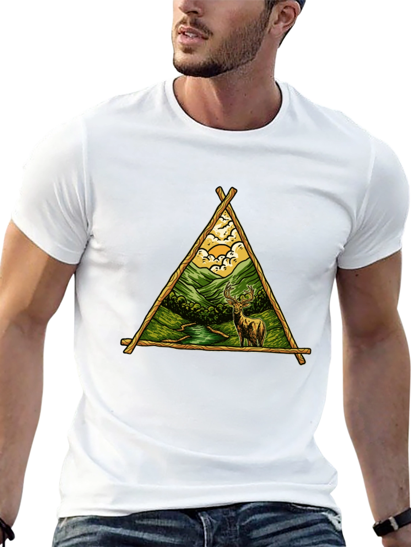 Nature Deer Graphic Tee - Black Cotton Shirt