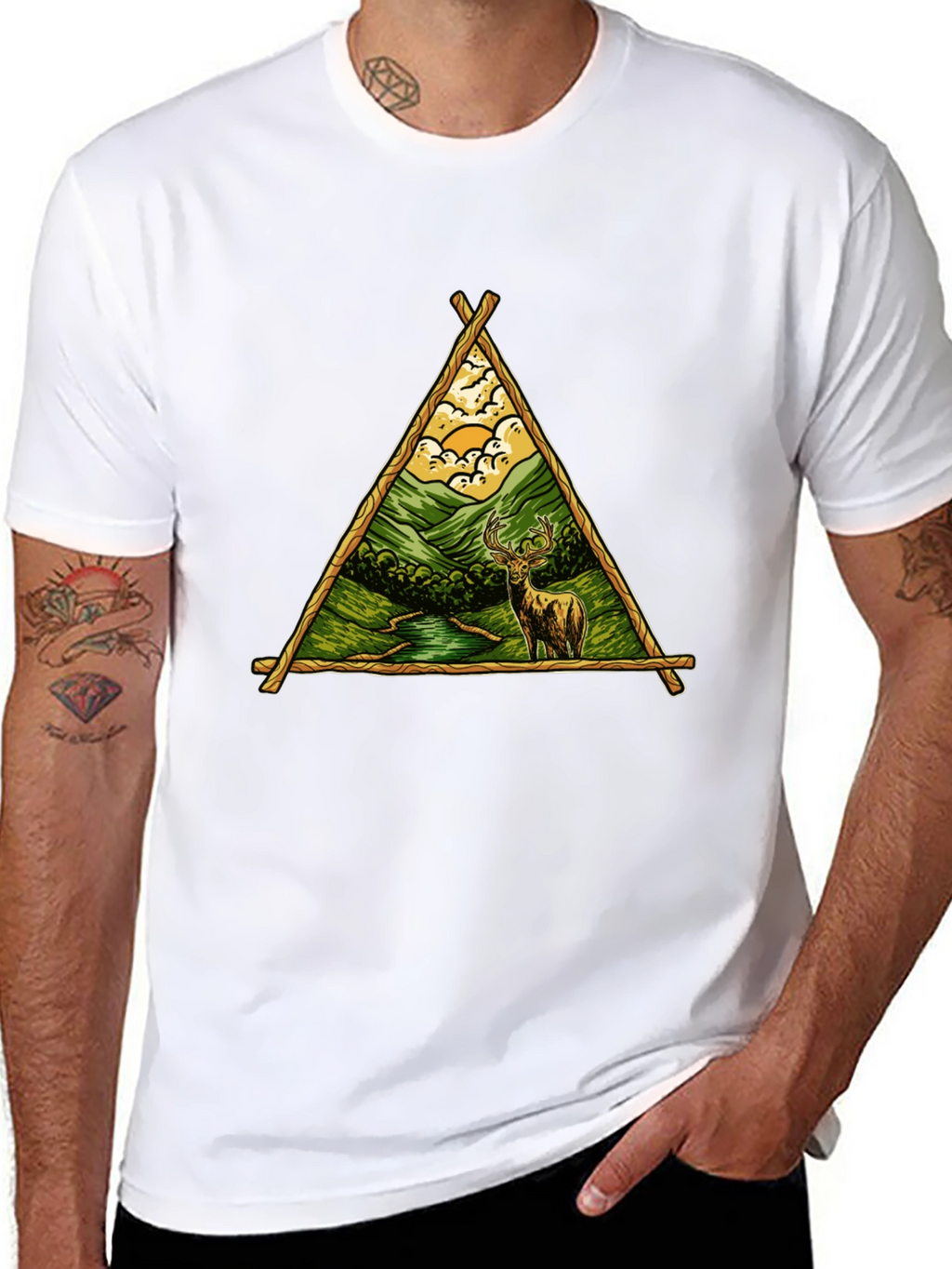 Nature Deer Graphic Tee - Black Cotton Shirt