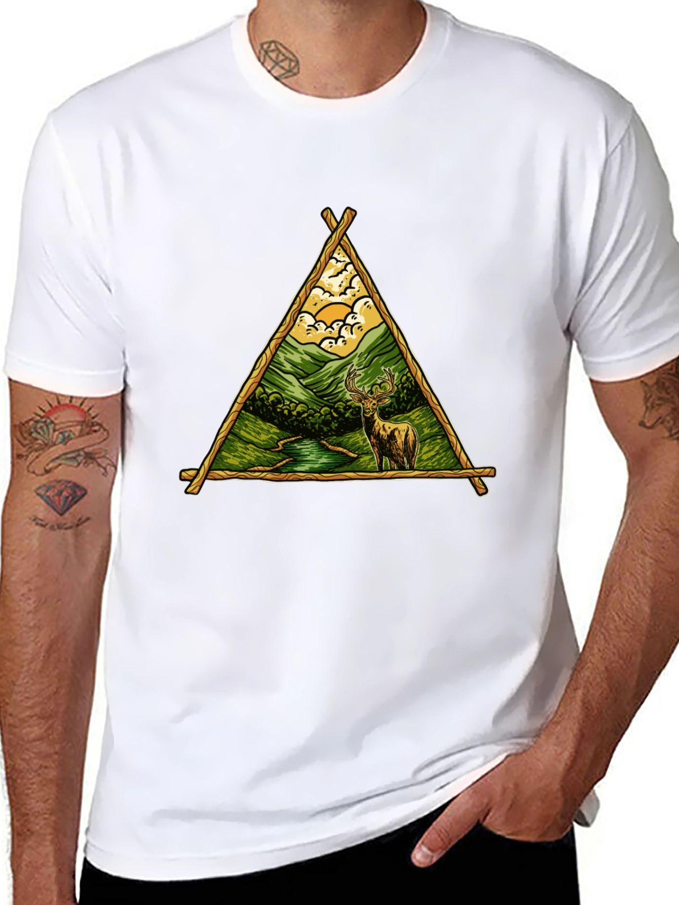 Nature Deer Graphic Tee - Black Cotton Shirt
