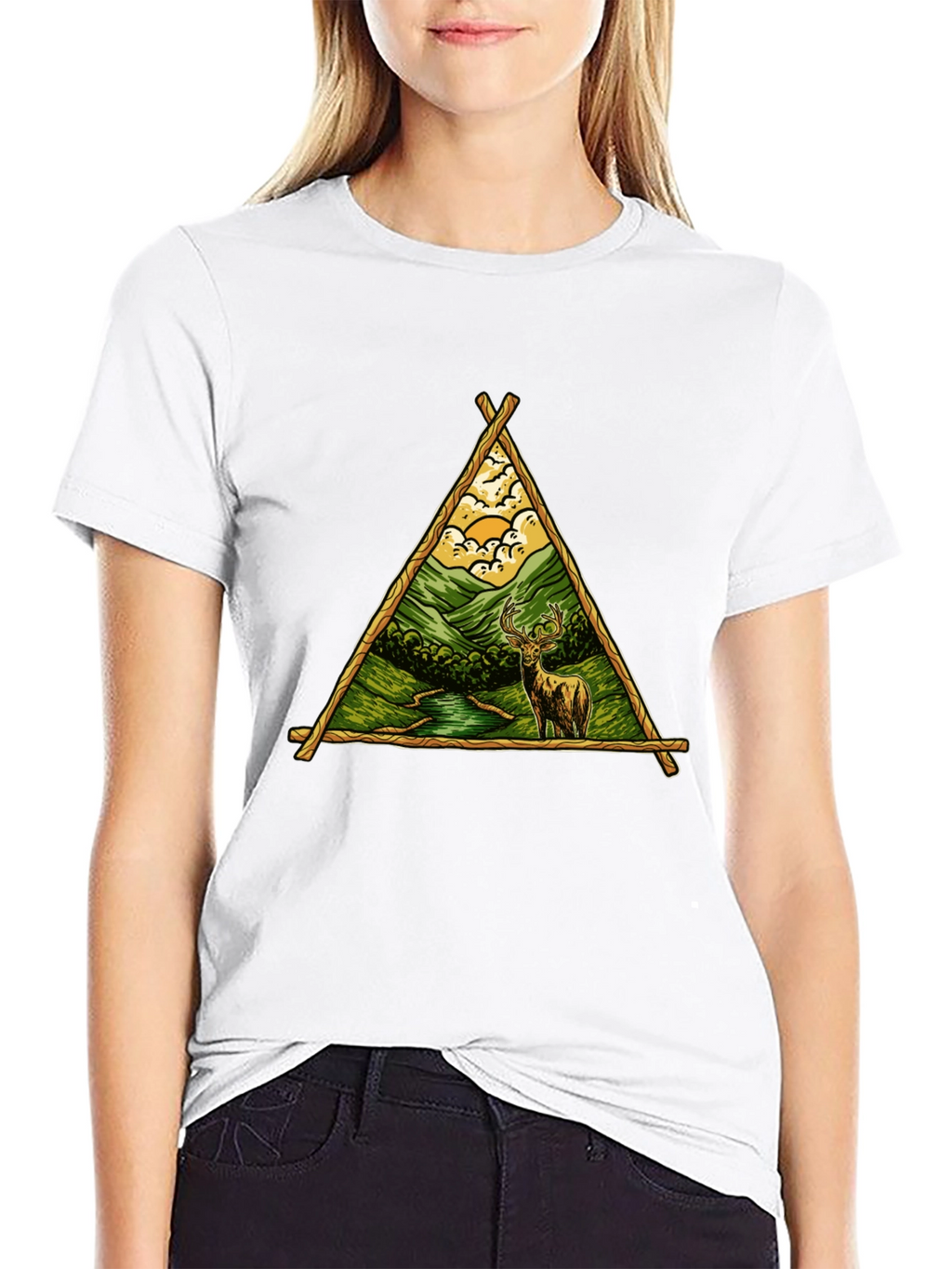 Nature Deer Graphic Tee - Black Cotton Shirt