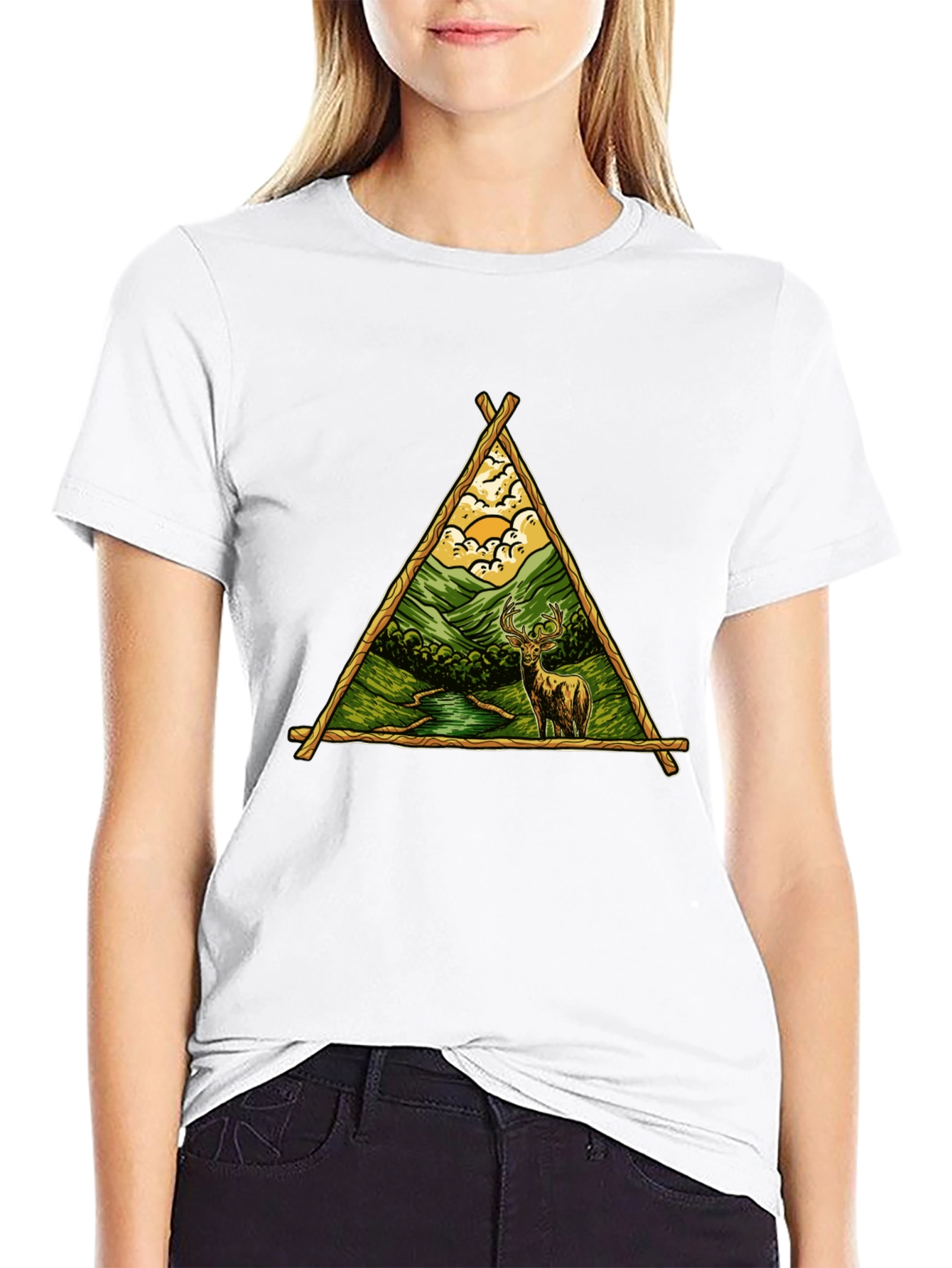 Nature Deer Graphic Tee - Black Cotton Shirt