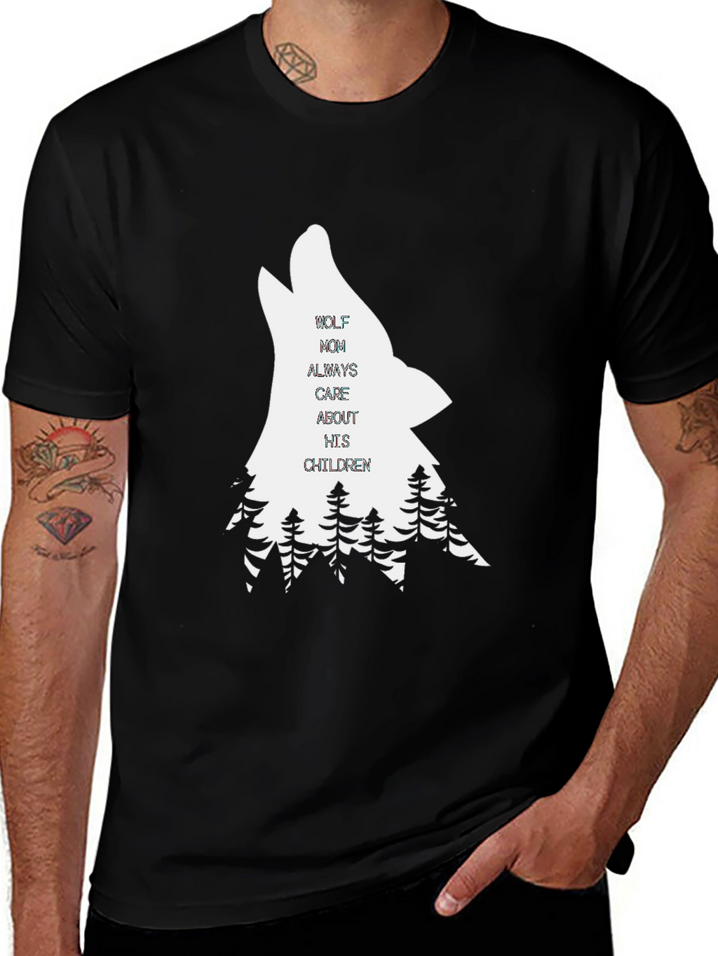 Wolf Mom Graphic Tee - Black Cotton T-Shirt
