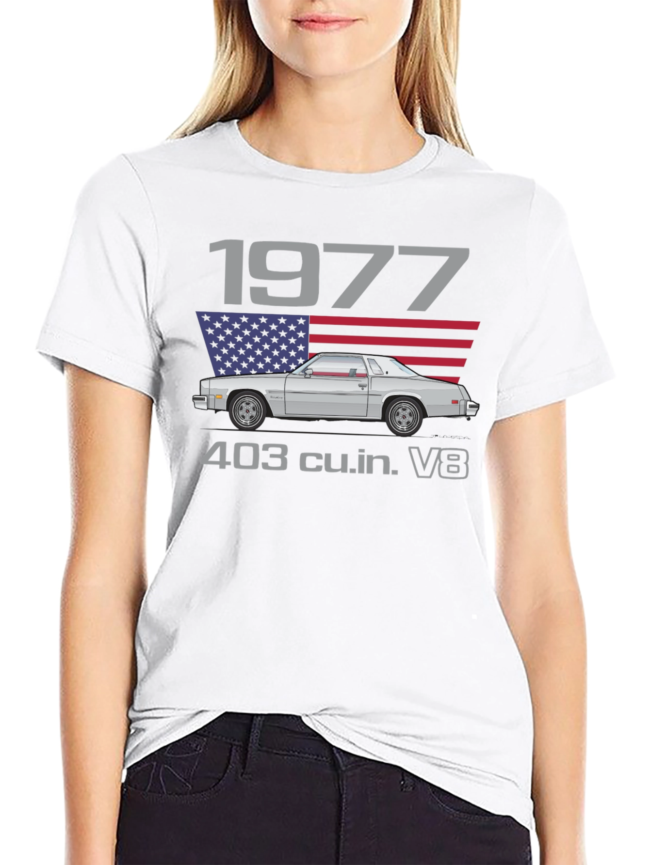 1977 Car Graphic T-Shirt - Classic American V8