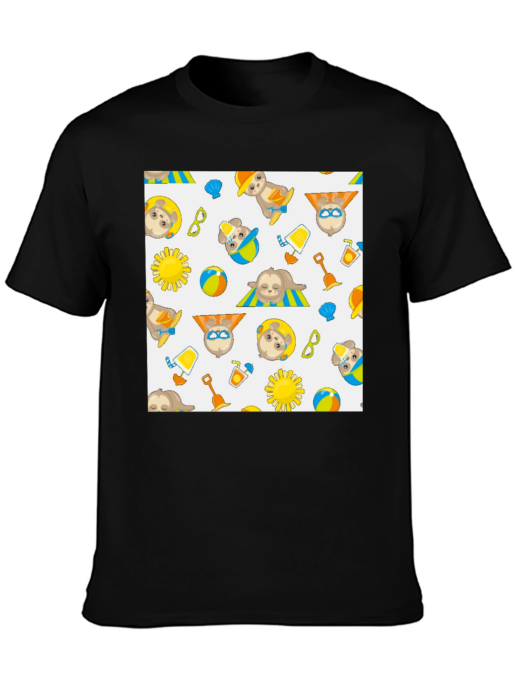 Summer Sloth Print Black T-Shirt