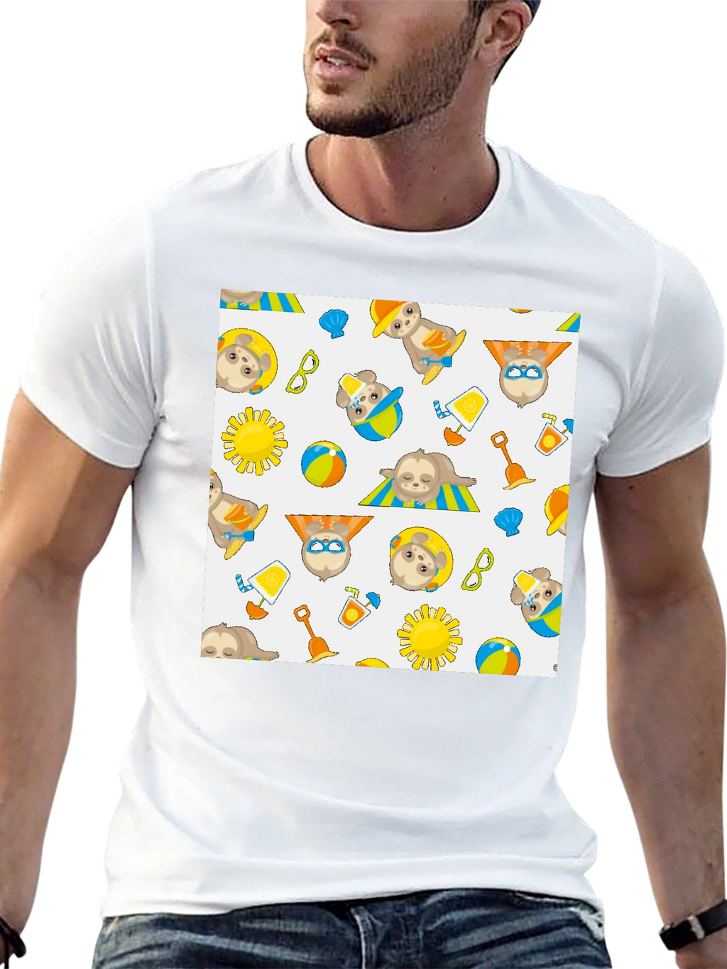 Summer Sloth Print Black T-Shirt
