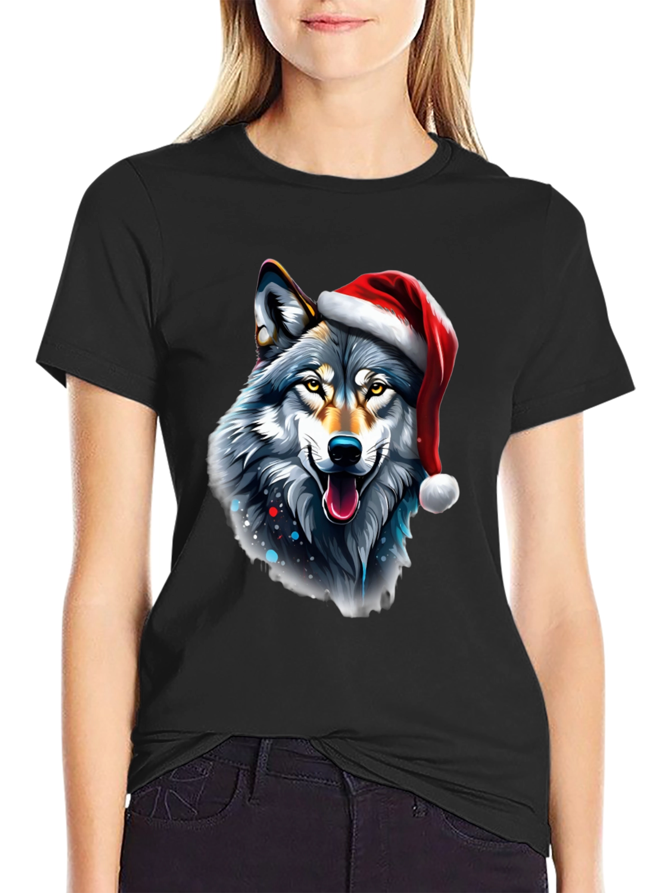 Festive Wolf Graphic Tee - Holiday Style
