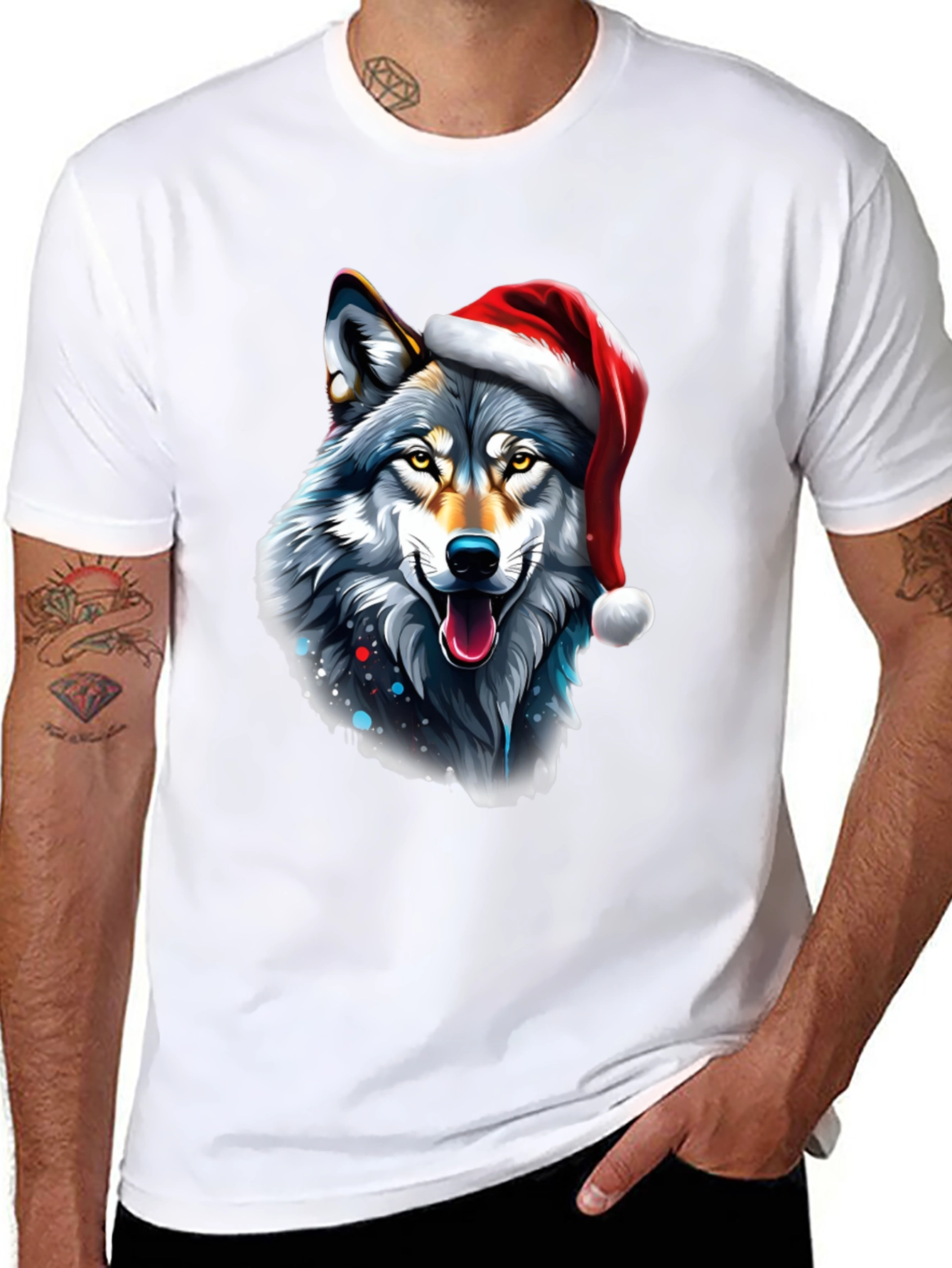 Festive Wolf Graphic Tee - Holiday Style