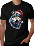 Festive Wolf Graphic Tee - Holiday Style