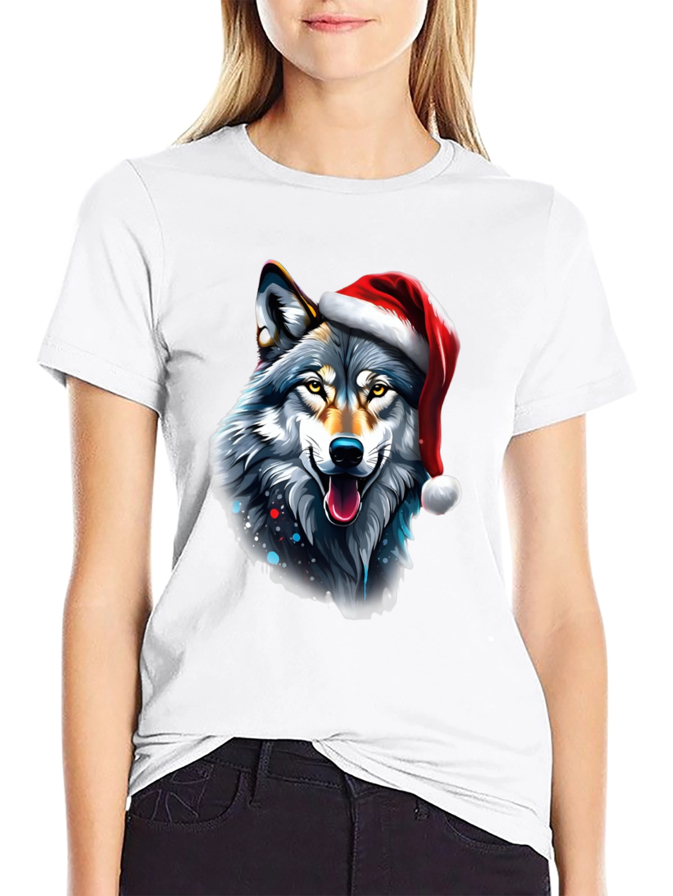 Festive Wolf Graphic Tee - Holiday Style