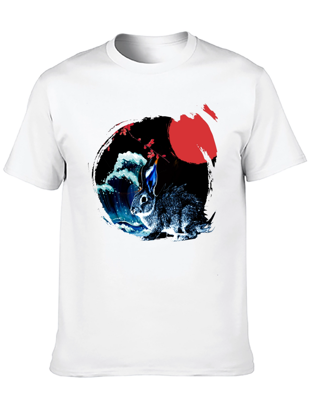 Rabbit Moon Graphic Tee - Japanese Wave Design