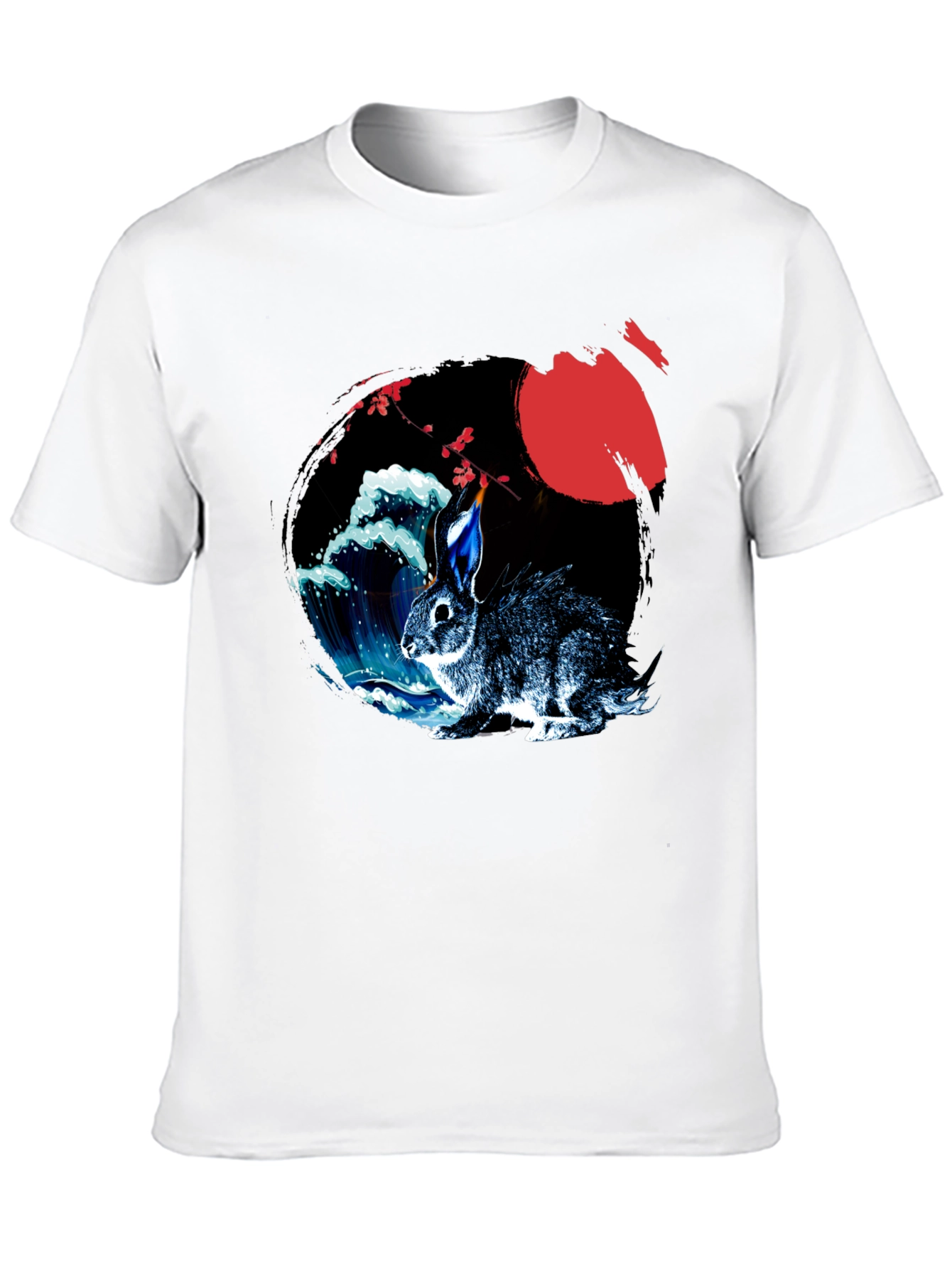 Rabbit Moon Graphic Tee - Japanese Wave Design