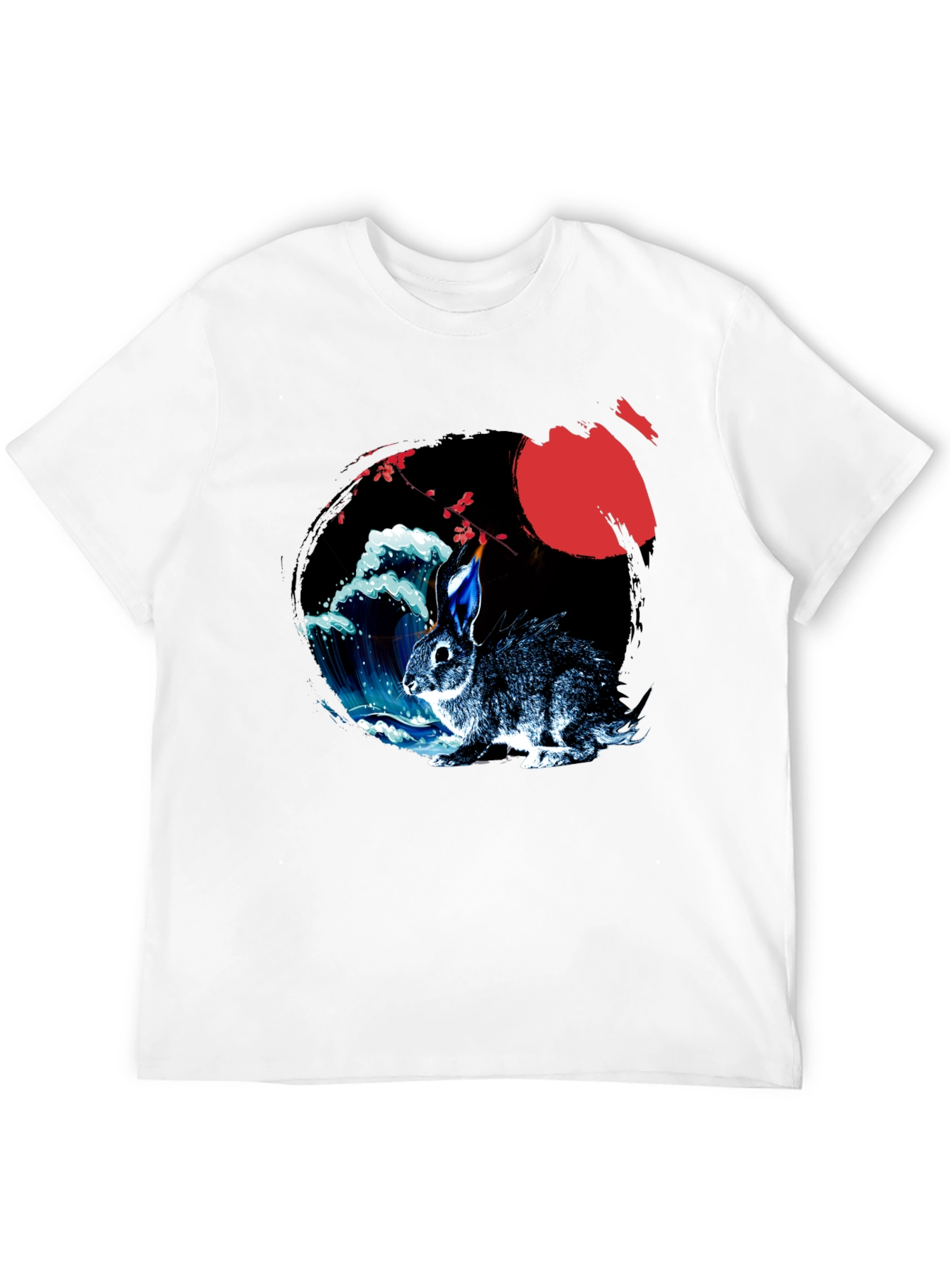 Rabbit Moon Graphic Tee - Japanese Wave Design