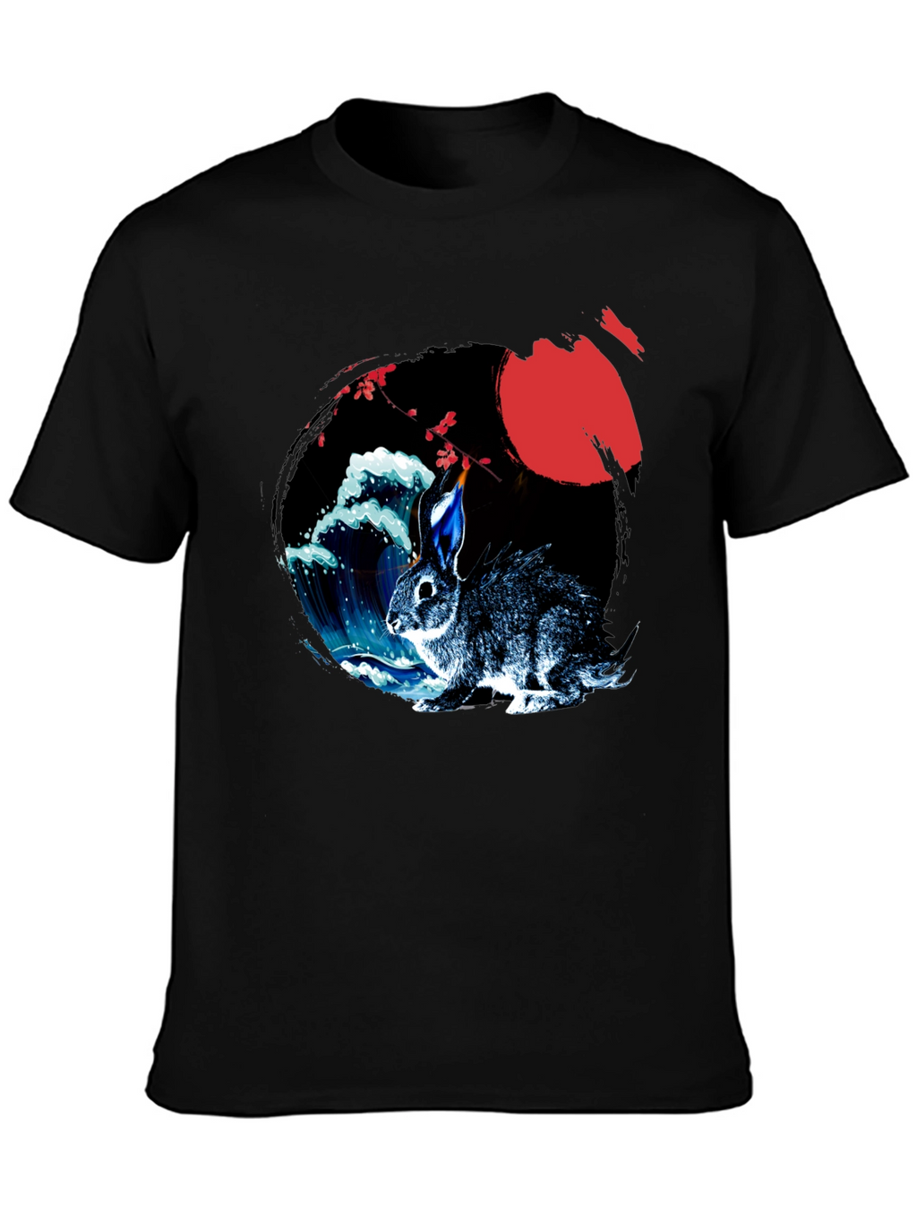 Rabbit Moon Graphic Tee - Japanese Wave Design