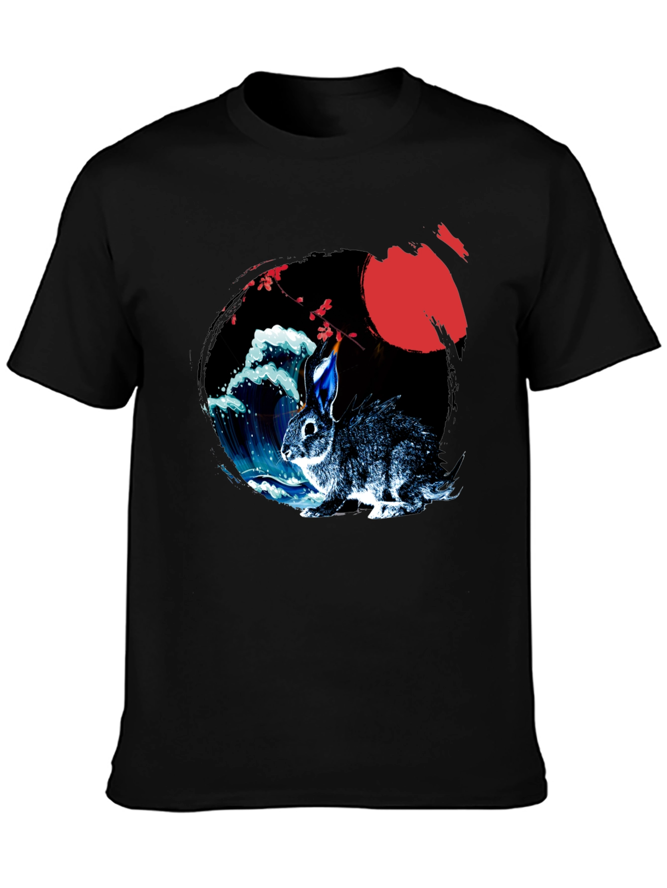 Rabbit Moon Graphic Tee - Japanese Wave Design