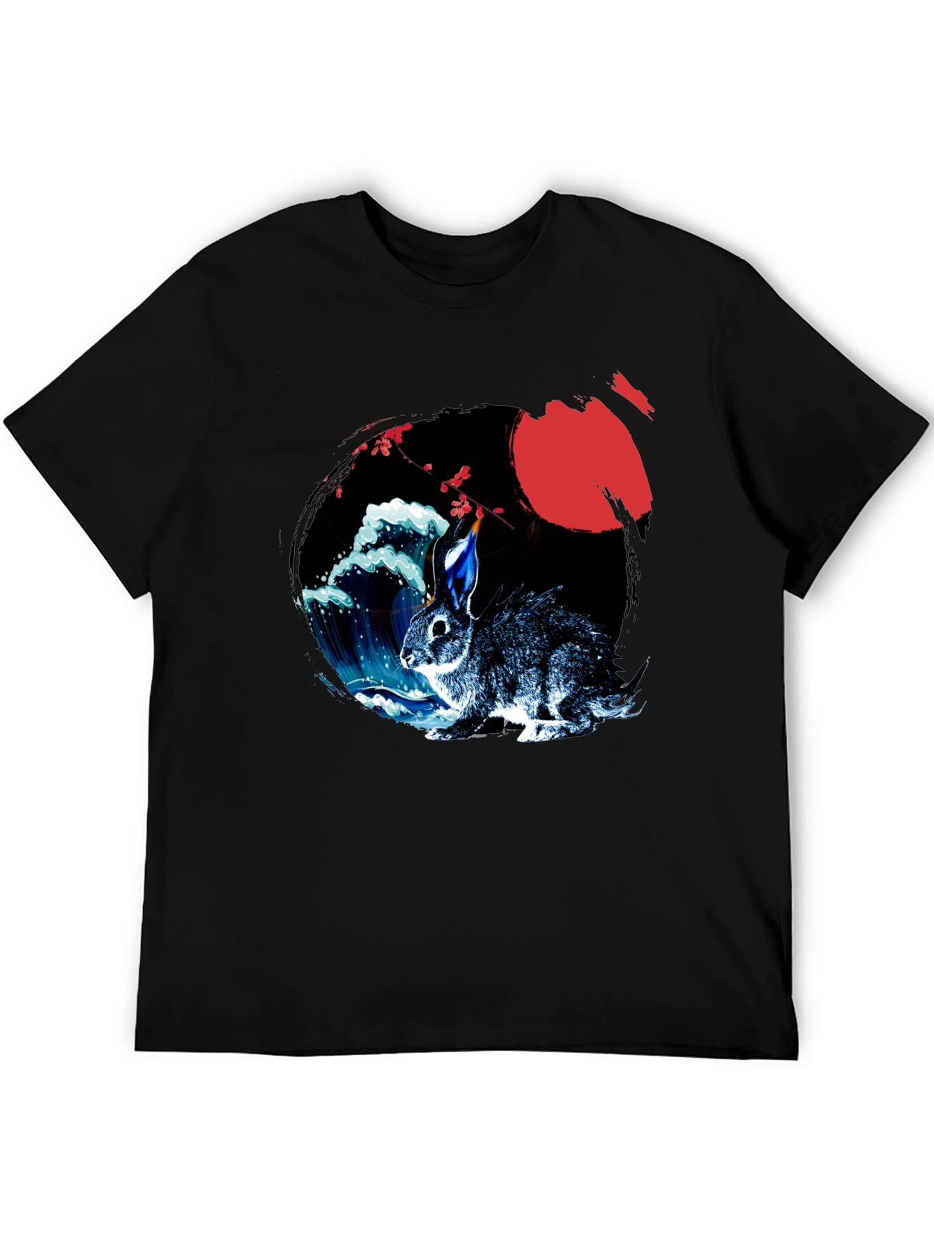 Rabbit Moon Graphic Tee - Japanese Wave Design