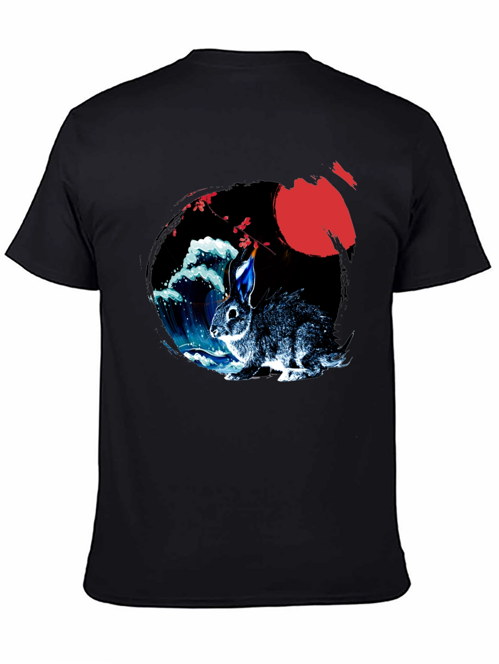 Rabbit Moon Graphic Tee - Japanese Wave Design
