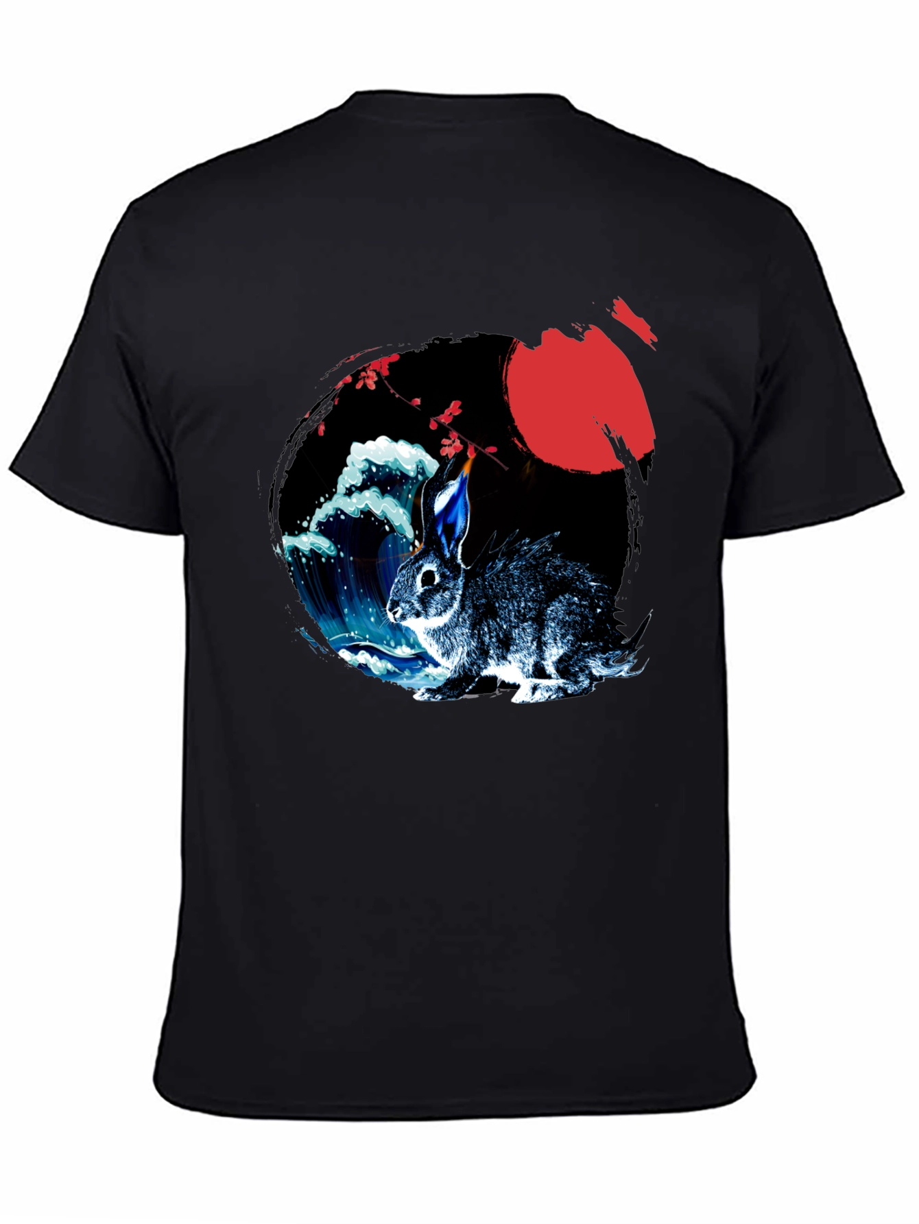 Rabbit Moon Graphic Tee - Japanese Wave Design
