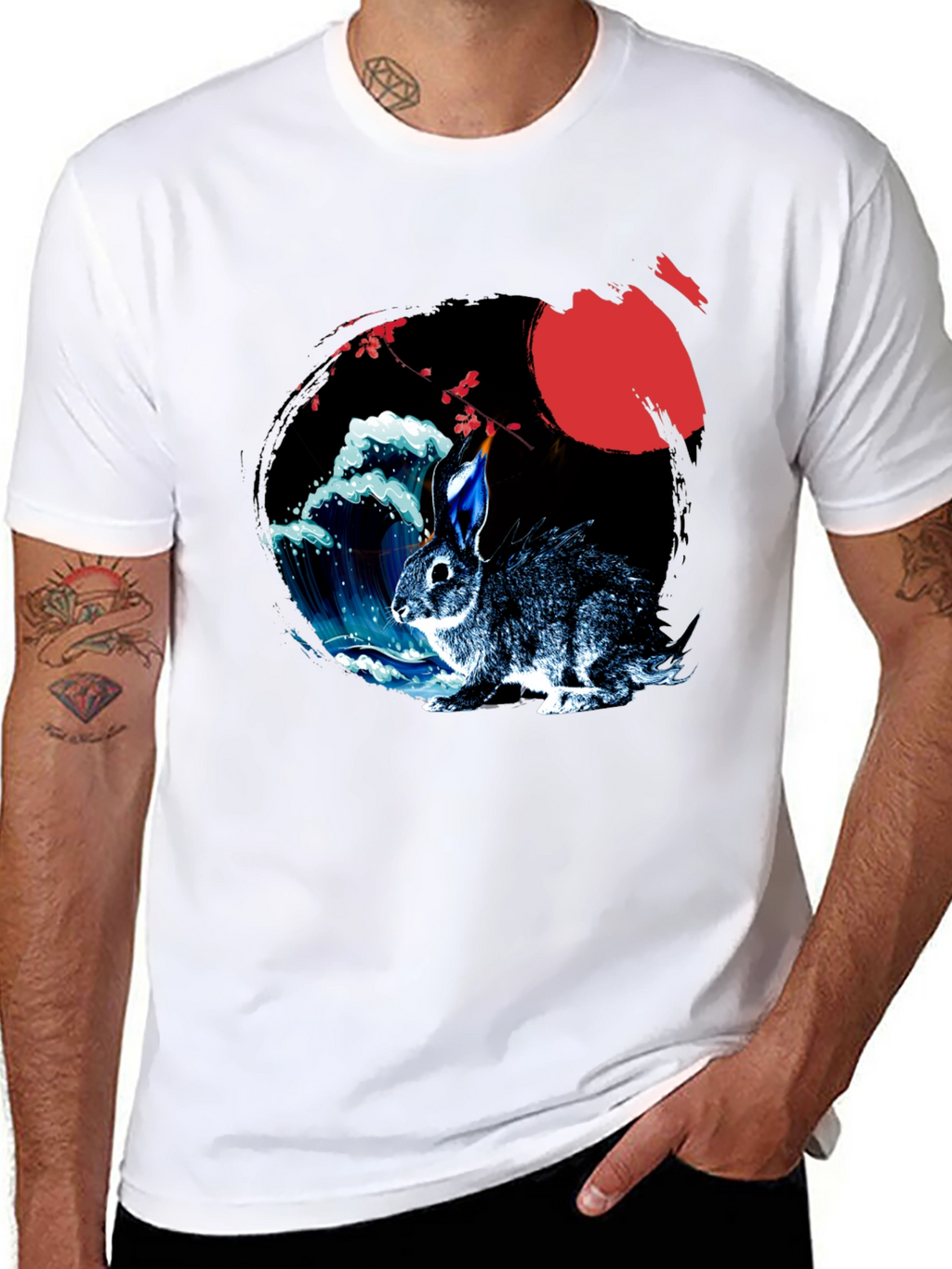 Rabbit Moon Graphic Tee - Japanese Wave Design