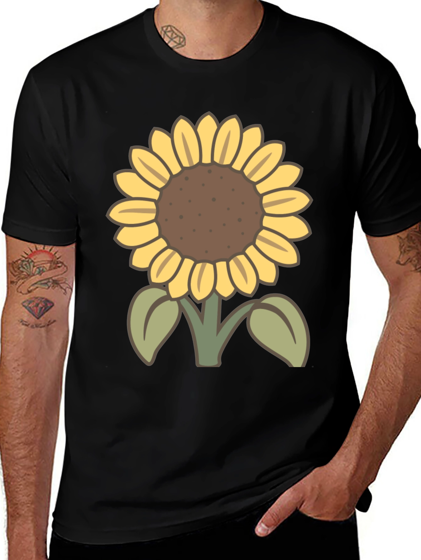 Sunflower Graphic T-Shirt - Casual Black Tee