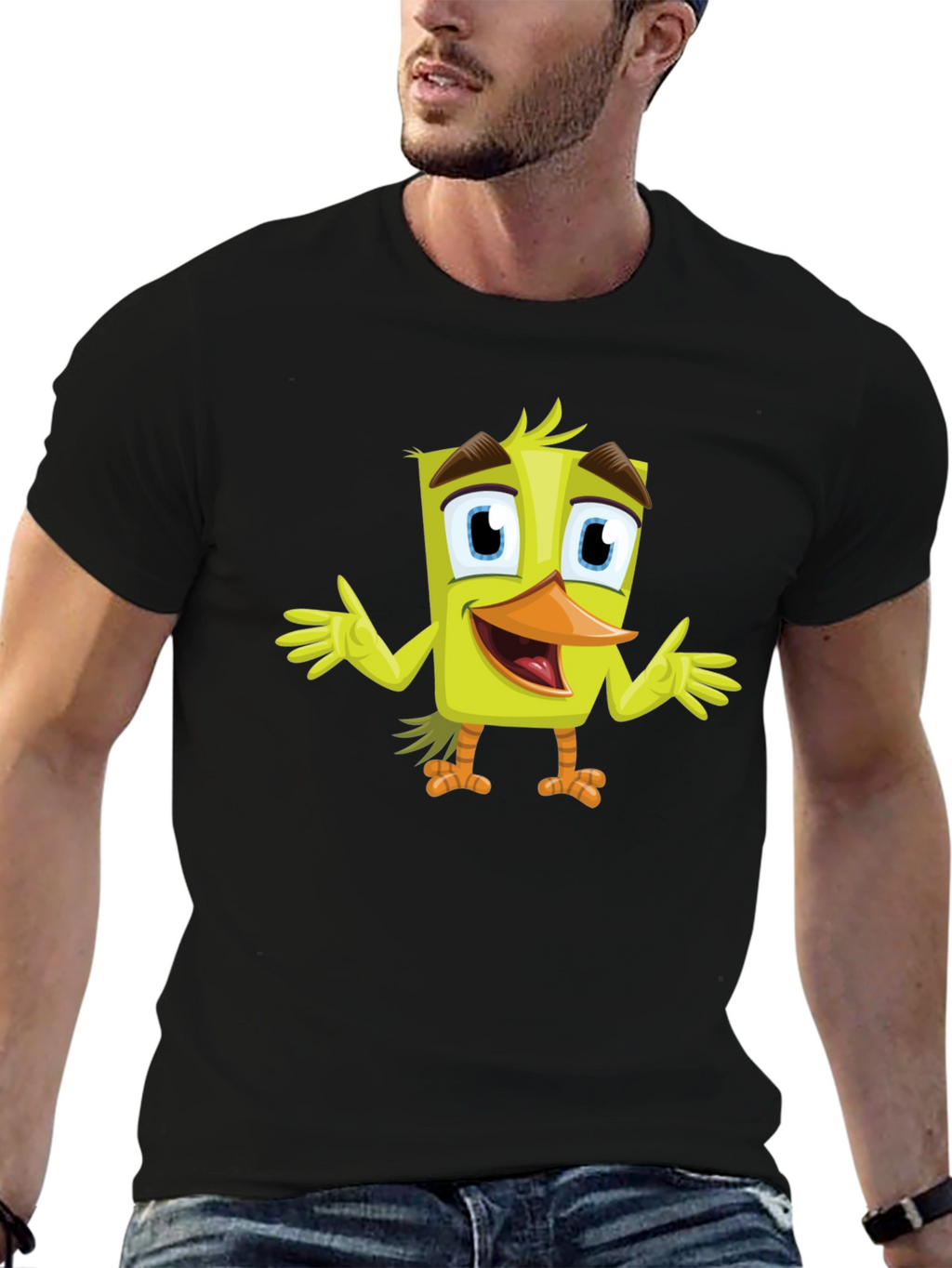 Cartoon Duck Graphic Tee - Black Unisex T-Shirt