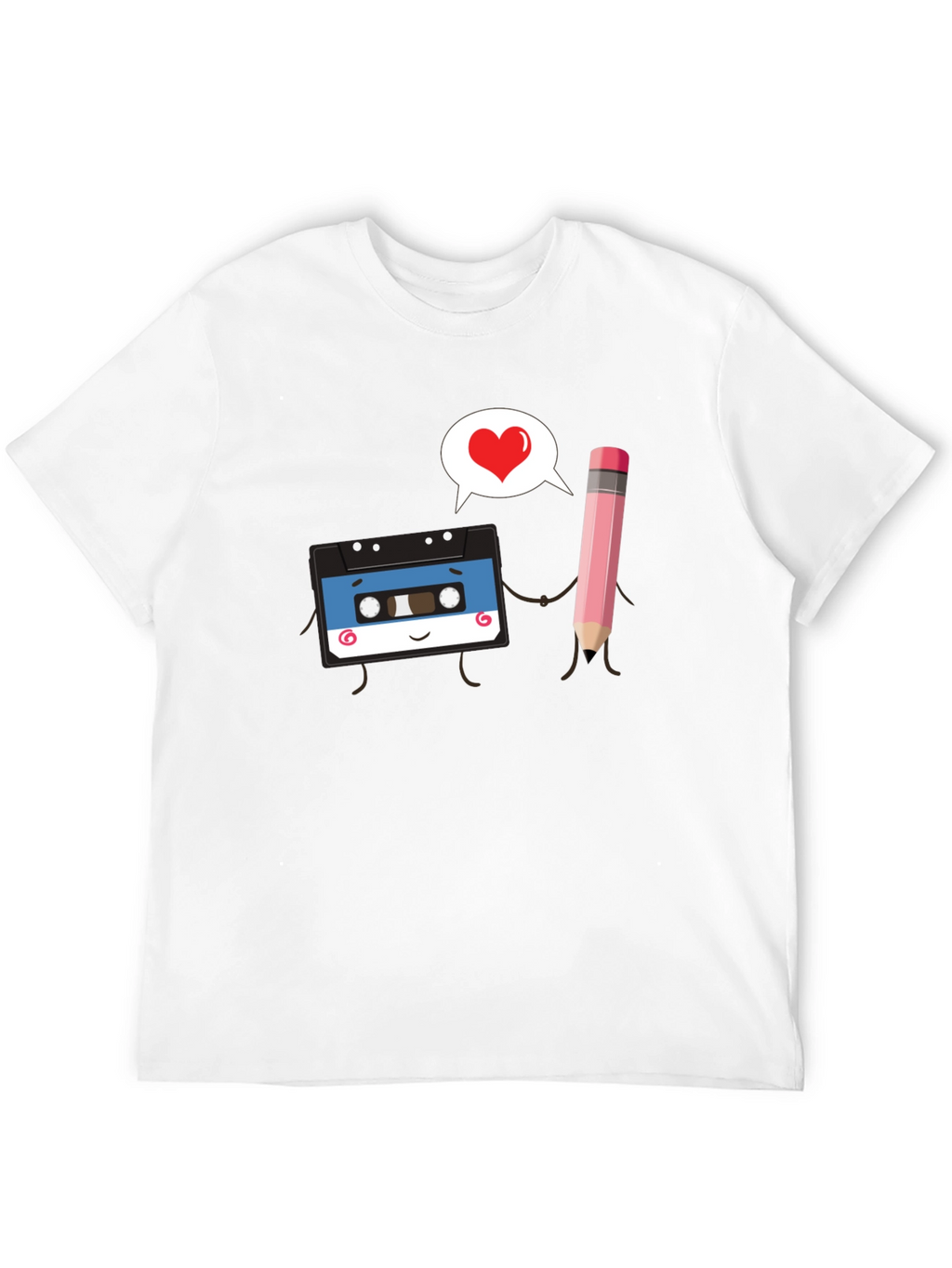 Retro Cassette & Pencil Love Graphic Black T-Shirt