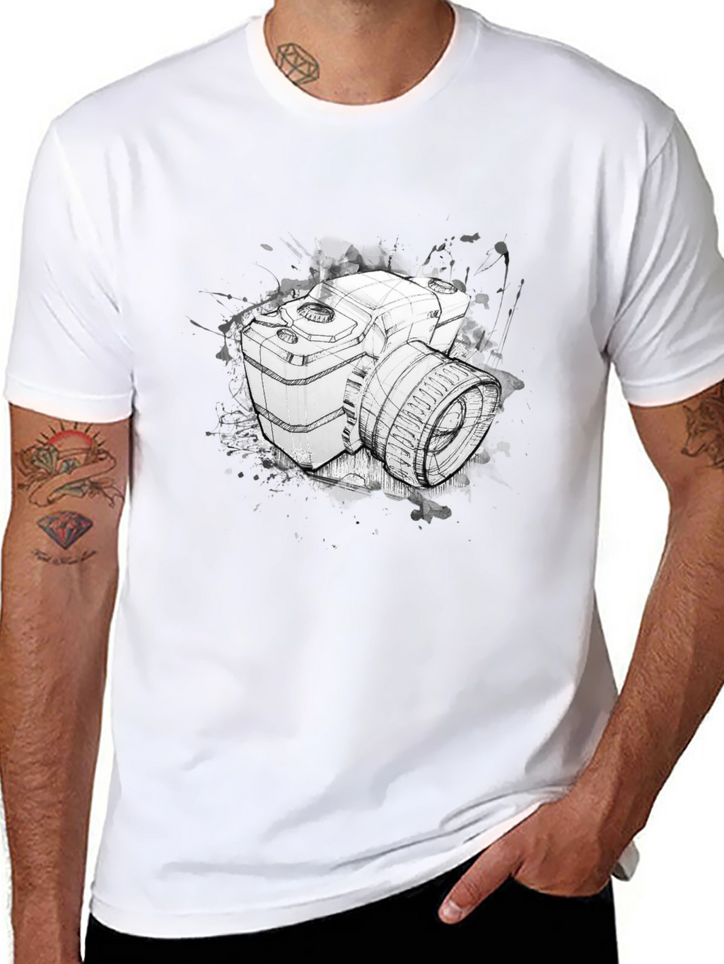 Camera Sketch Graphic Tee - Black