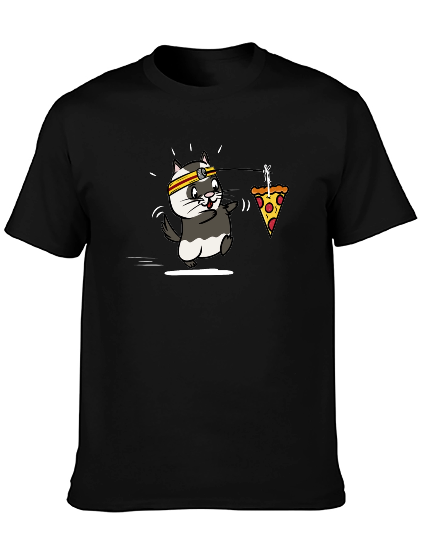 Cartoon Ferret Pizza Lover Black T-Shirt