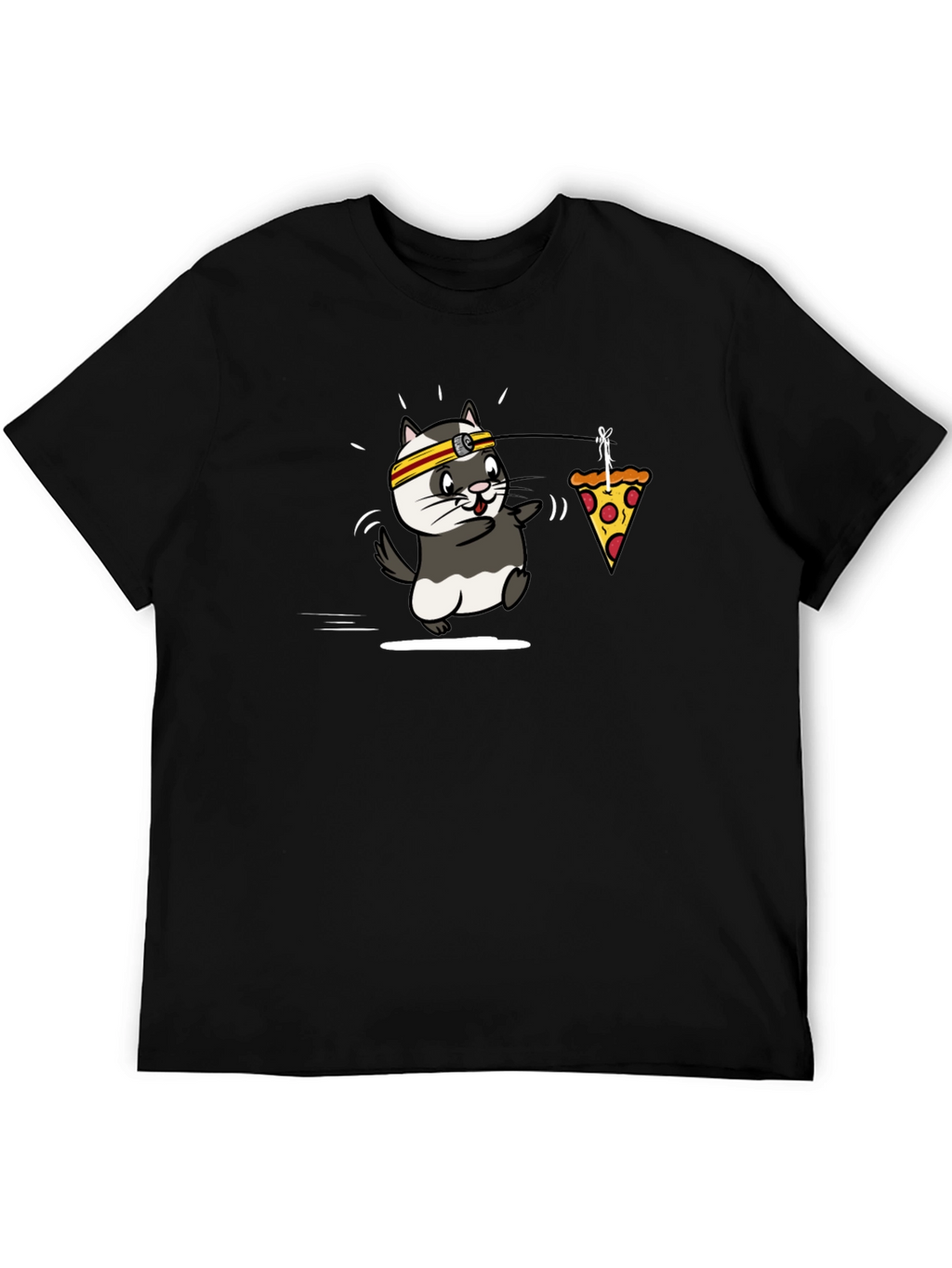 Cartoon Ferret Pizza Lover Black T-Shirt