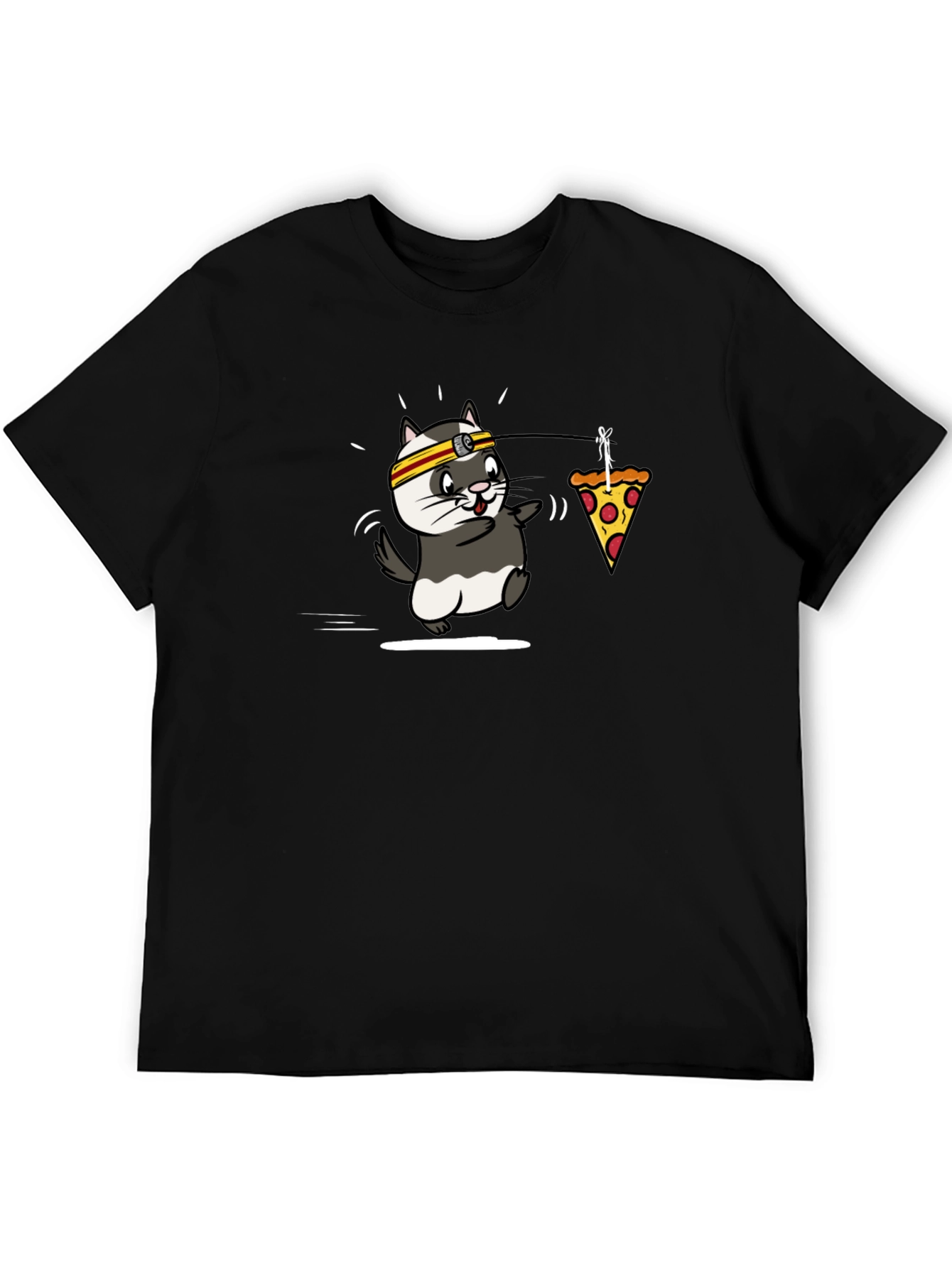 Cartoon Ferret Pizza Lover Black T-Shirt