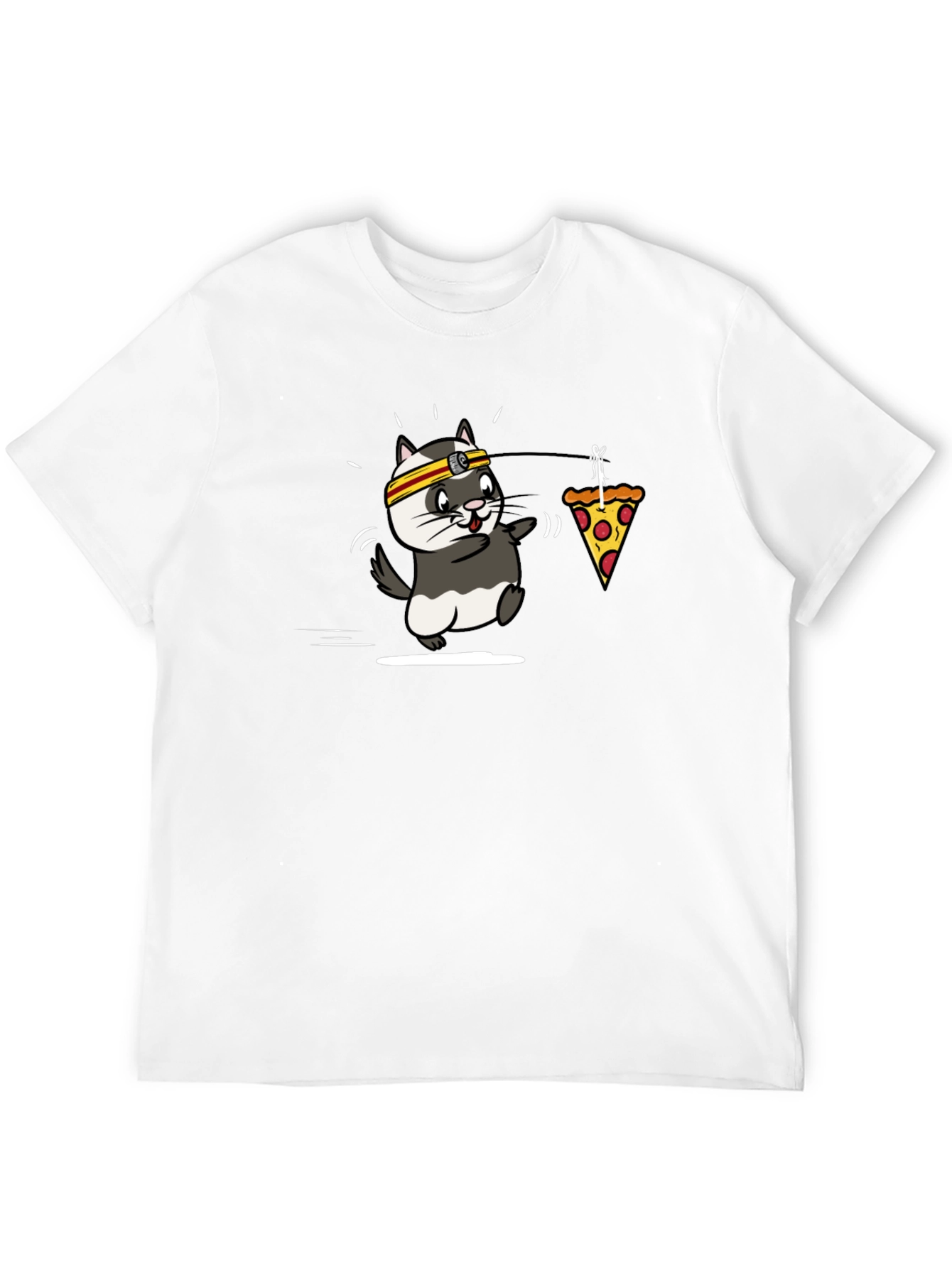 Cartoon Ferret Pizza Lover Black T-Shirt