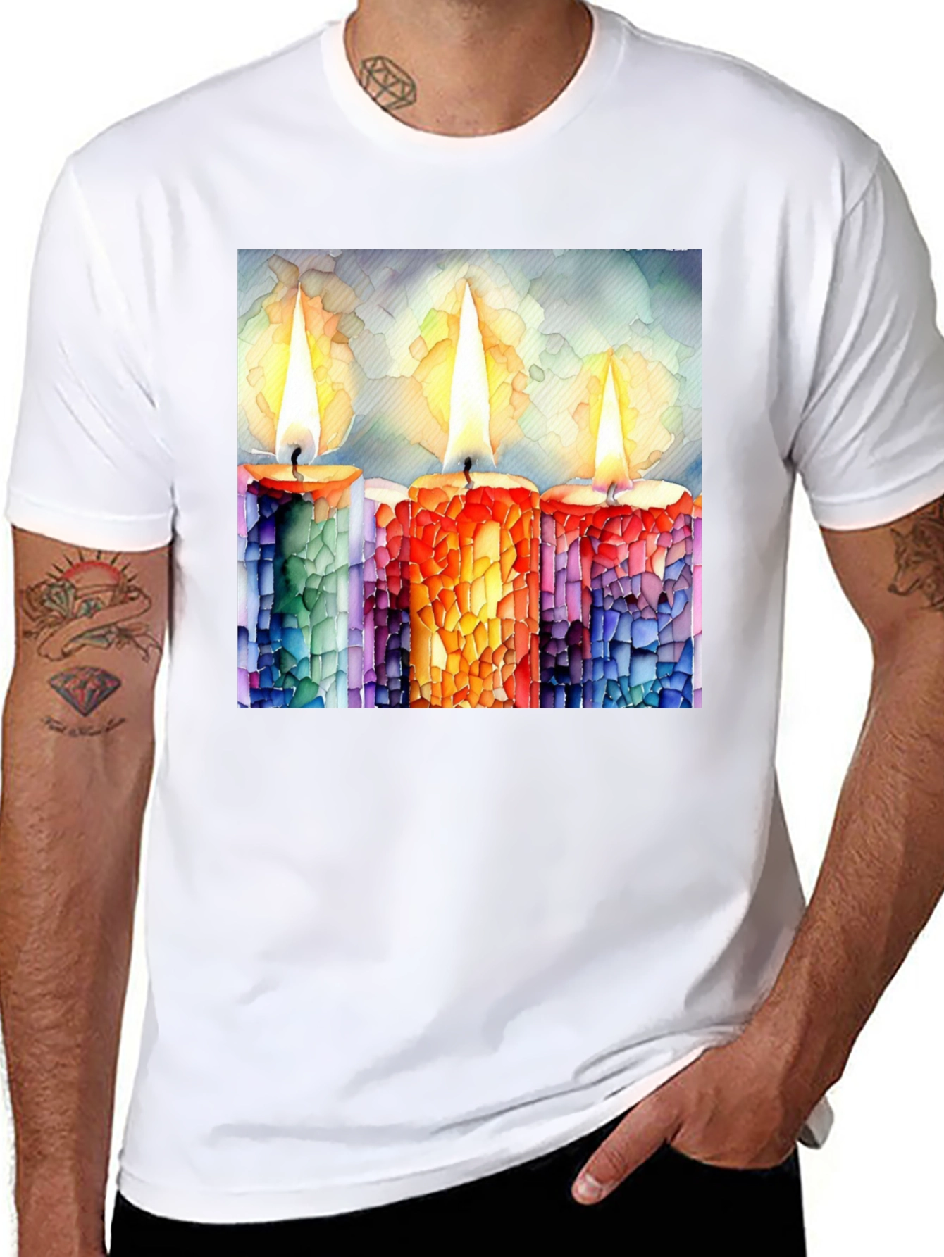 Candle Art Print Black T-Shirt