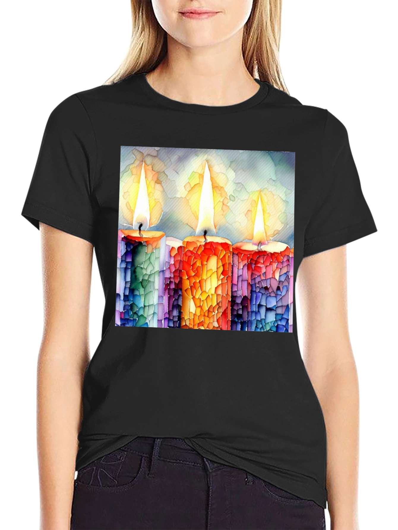 Candle Art Print Black T-Shirt