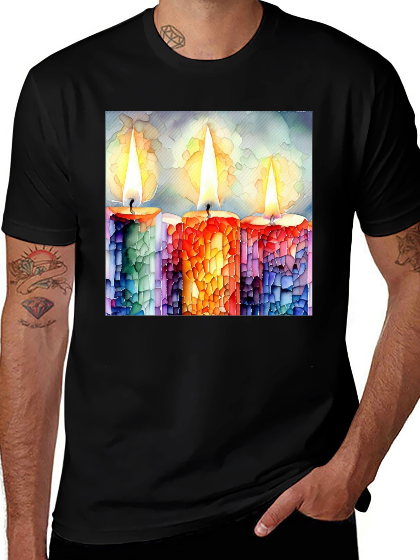 Candle Art Print Black T-Shirt