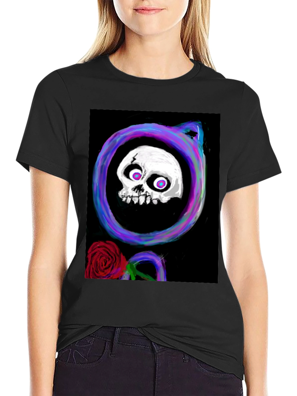 Skull & Rose Graphic Tee - Black