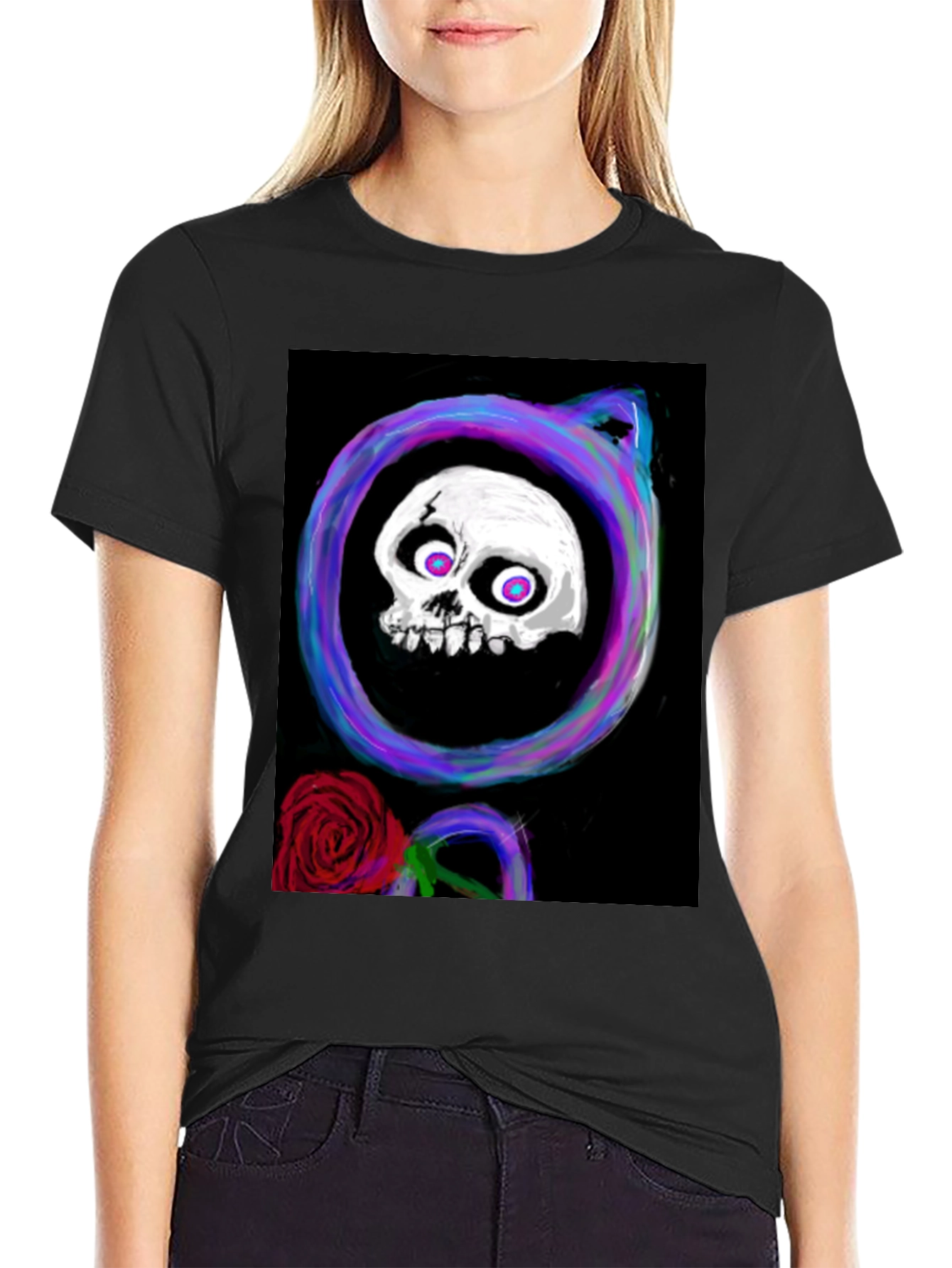 Skull & Rose Graphic Tee - Black