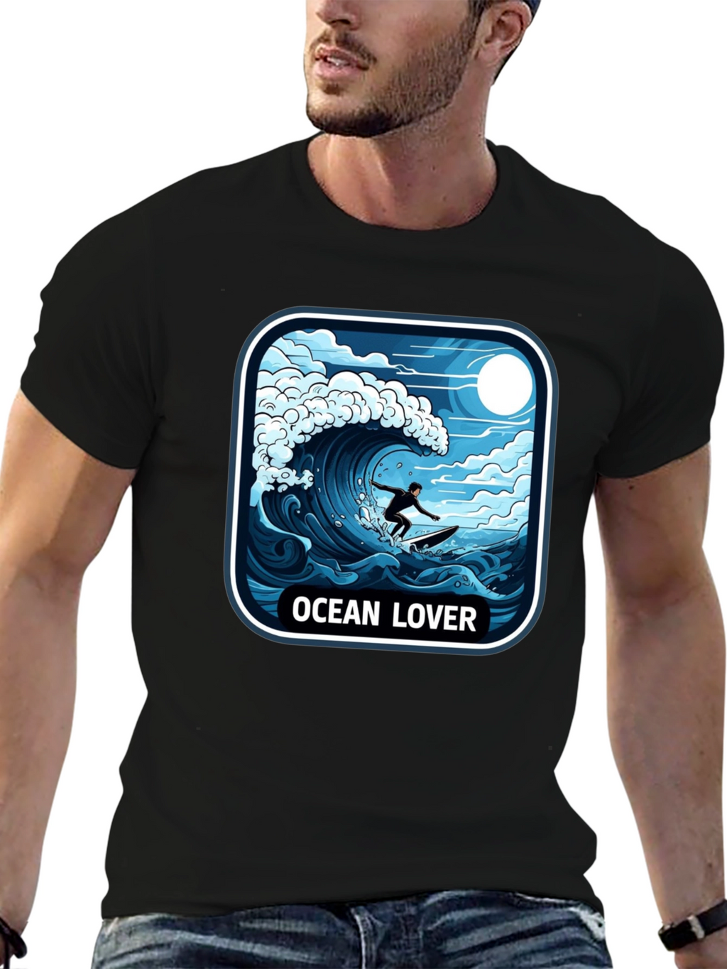 Ocean Lover Graphic Tee - Surfer Wave Design