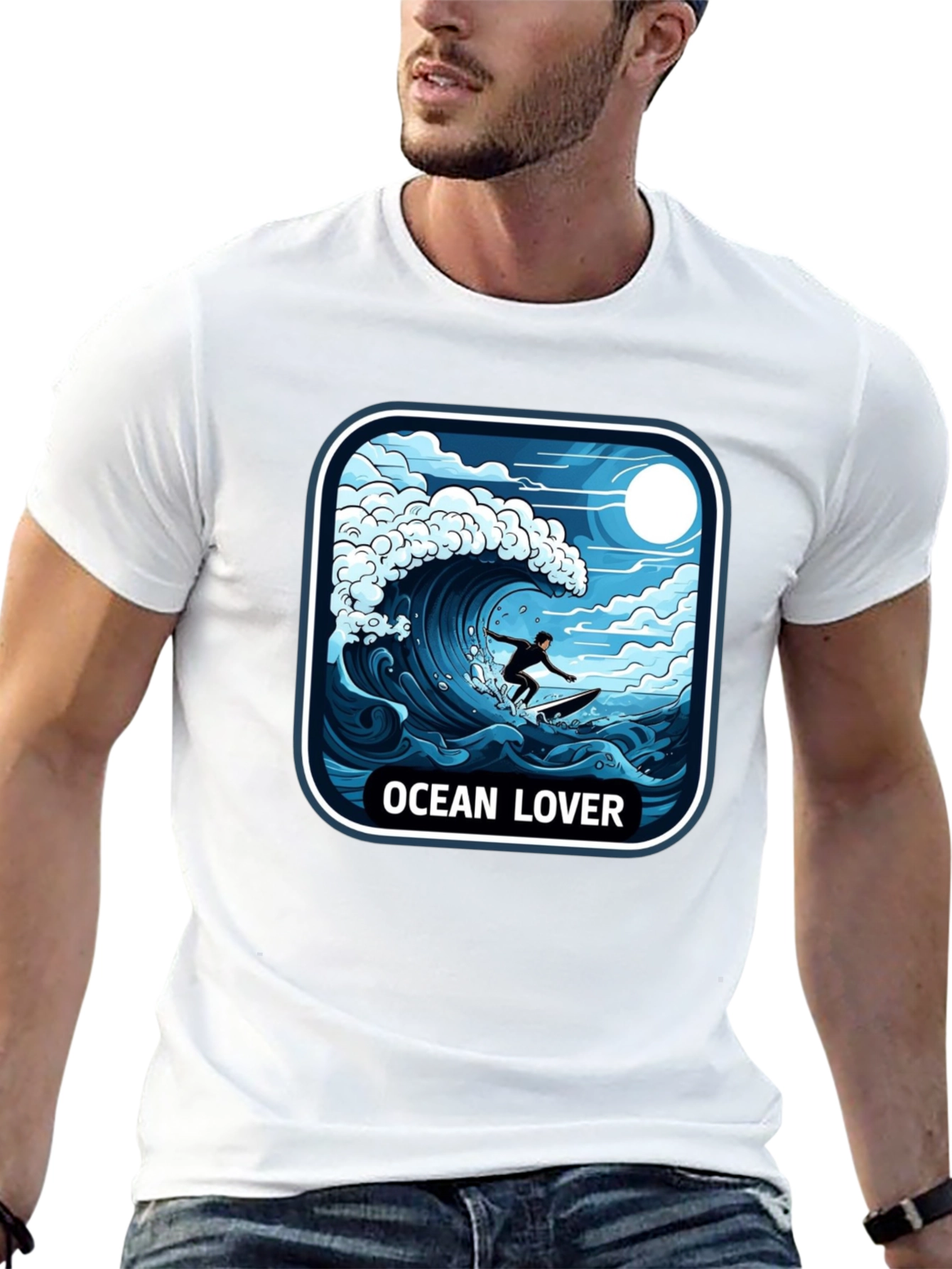 Ocean Lover Graphic Tee - Surfer Wave Design
