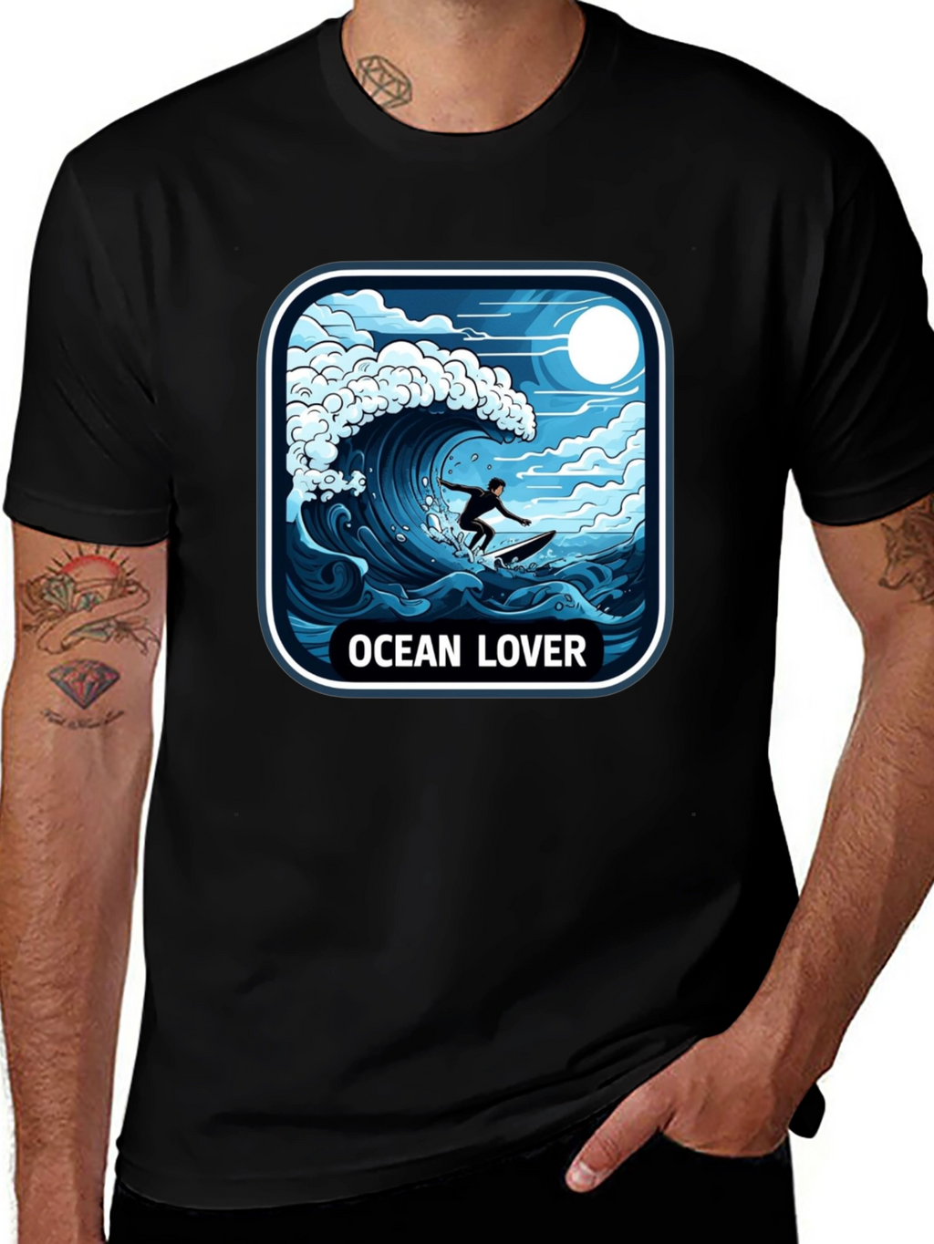Ocean Lover Graphic Tee - Surfer Wave Design